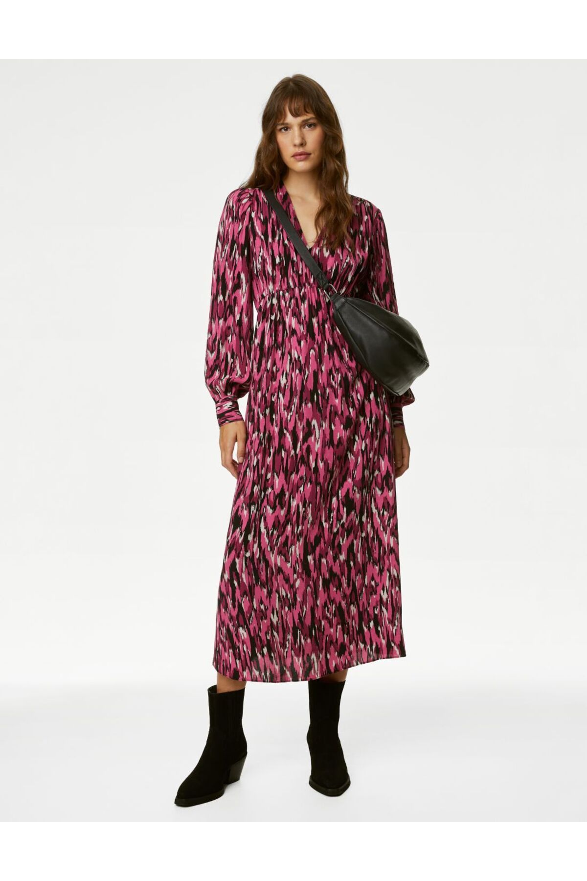 Marks & Spencer V Yaka Desenli Midi Elbise
