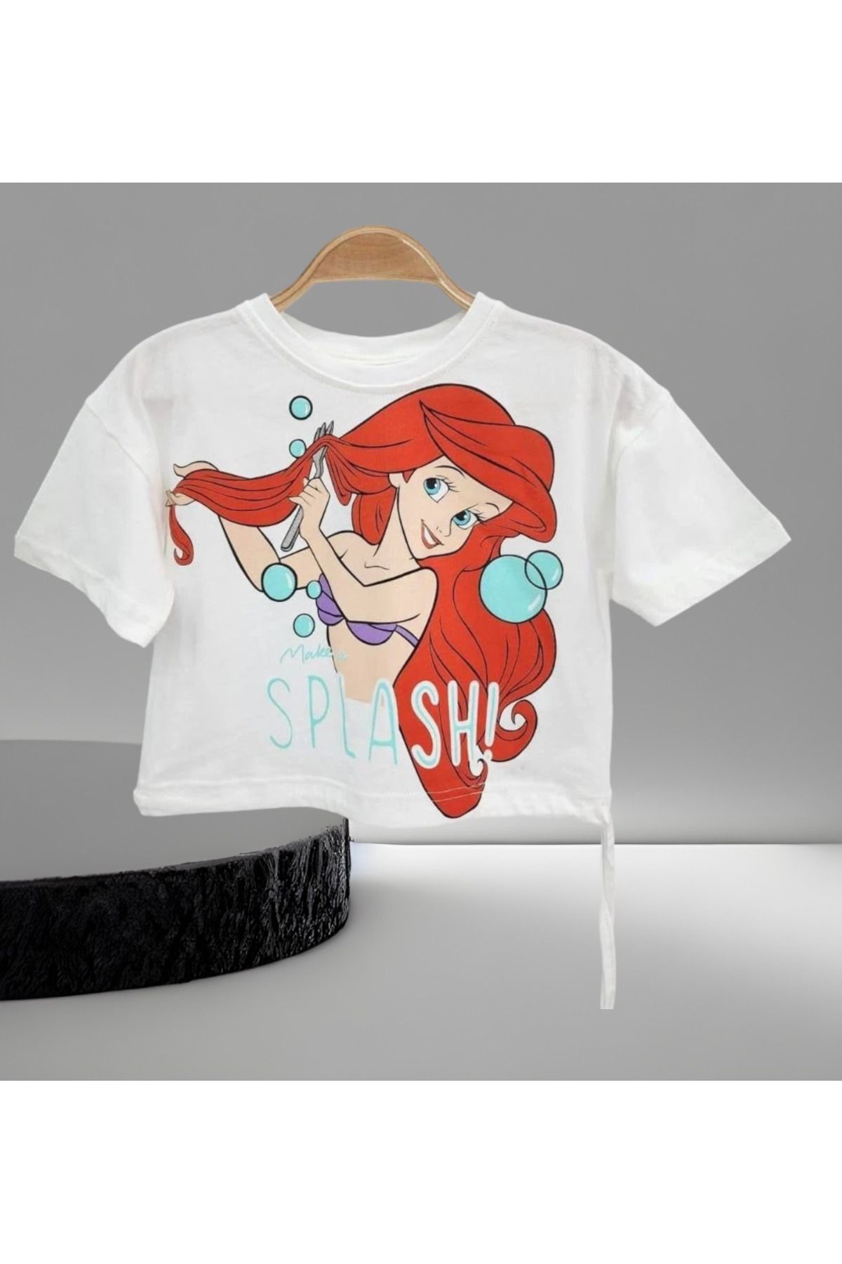 Lolliboomkids Yeni Sezon Kız Çocuk Bel Büzgü Ayarlı Deniz Kızı Baskılı T-shirt Kısa Kol