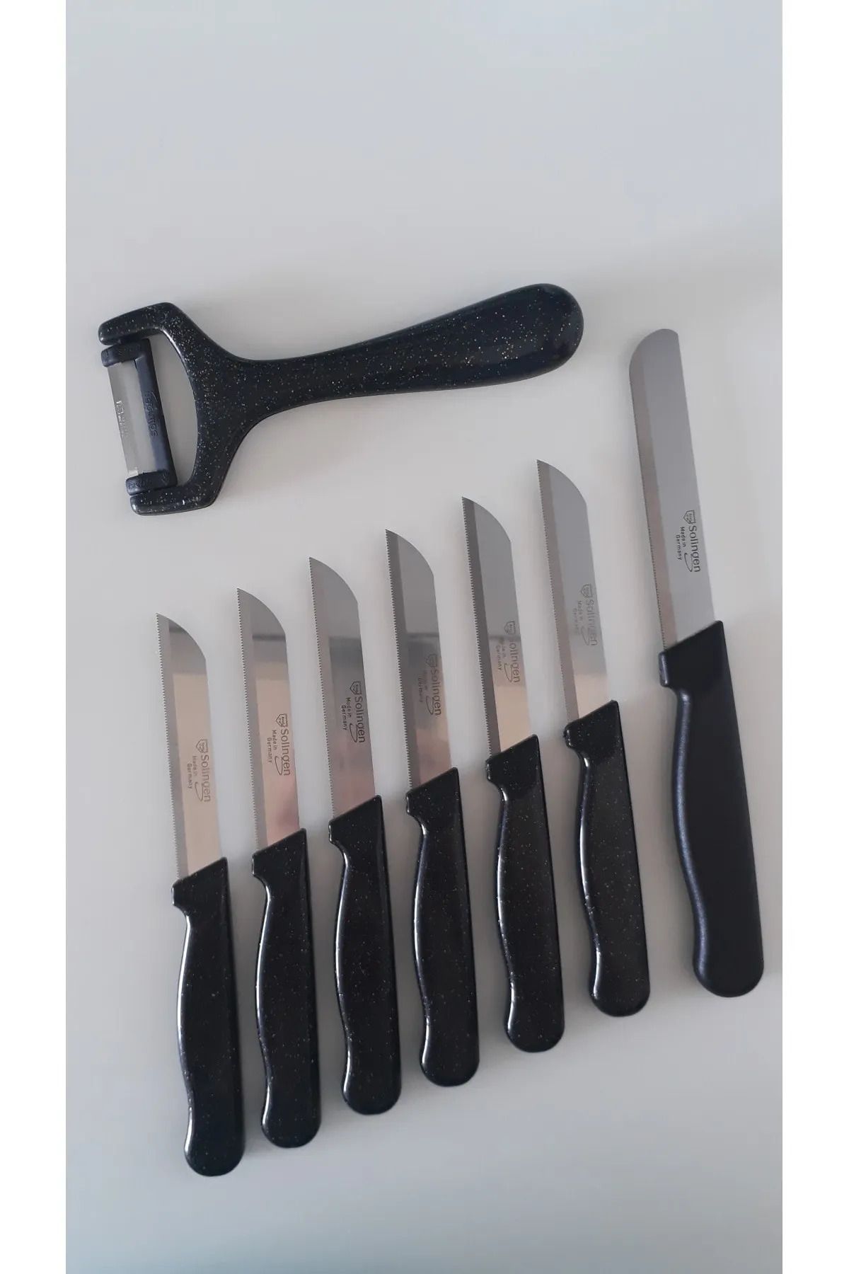Solingen 6 Simli Siyah Meyve Bıçağı, Düz Soyacak Ve Mikro Tırtıklı Doğrama Bıçağı Seti