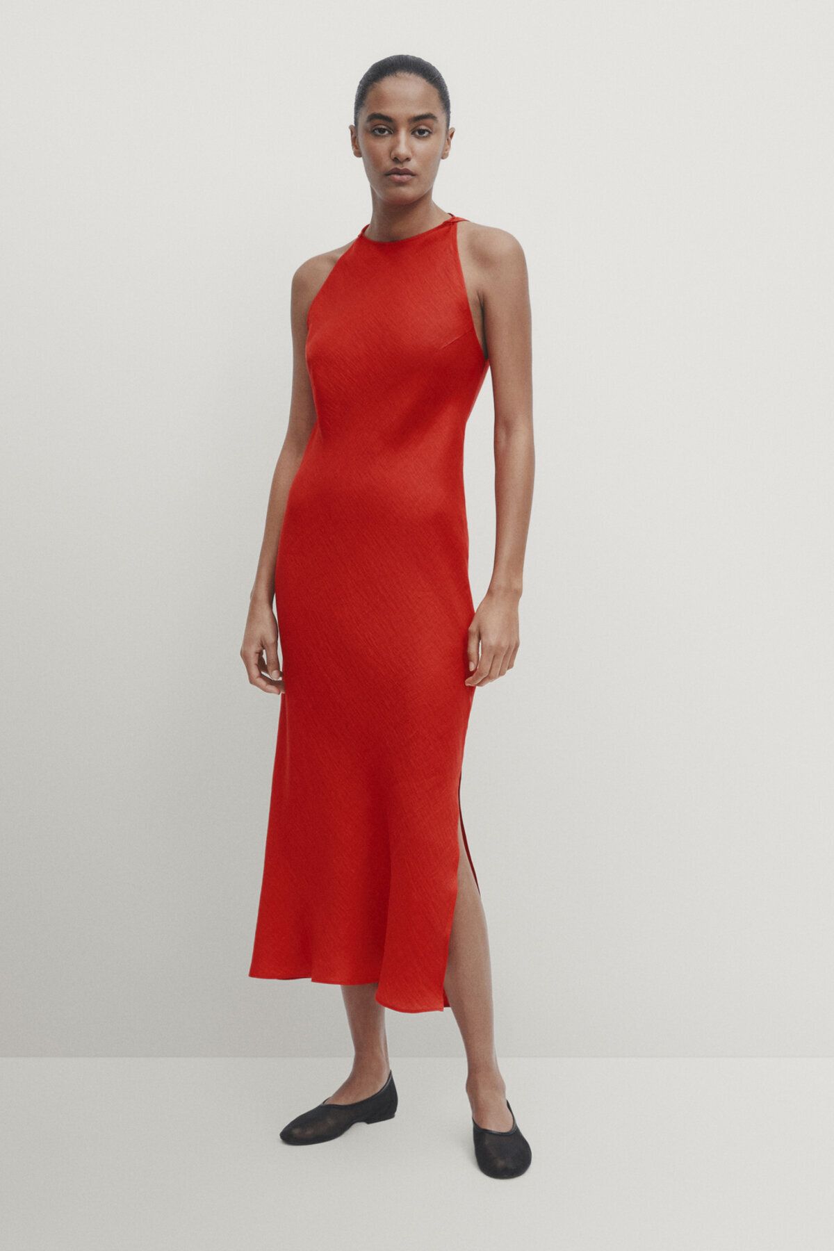 Massimo Dutti Kırmızı halter yaka elbise