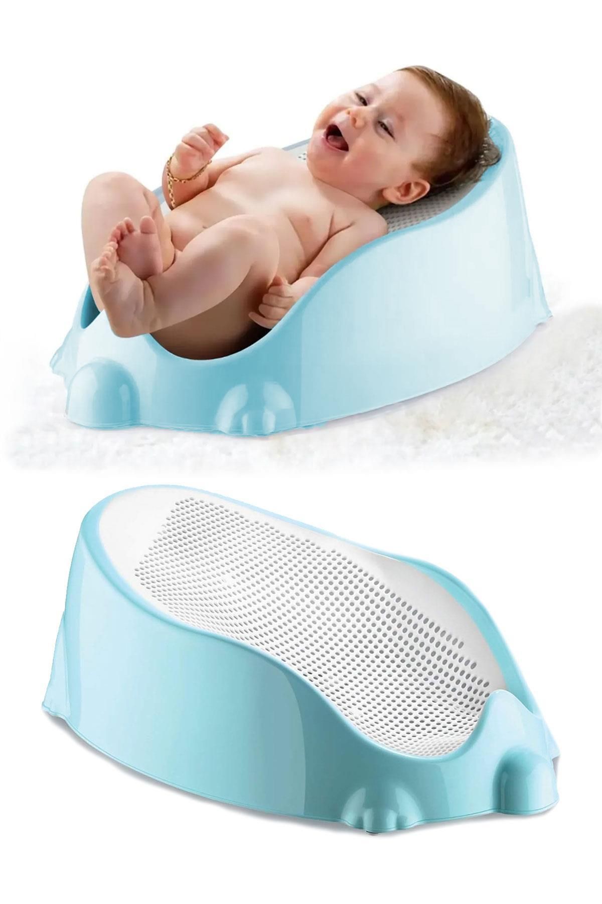 Pikas Soft Bebek Küveti , Silikon Fileli Besleme Yıkama Banyo Küveti Bebek Oturağı Mavi + Banyo Kesesi