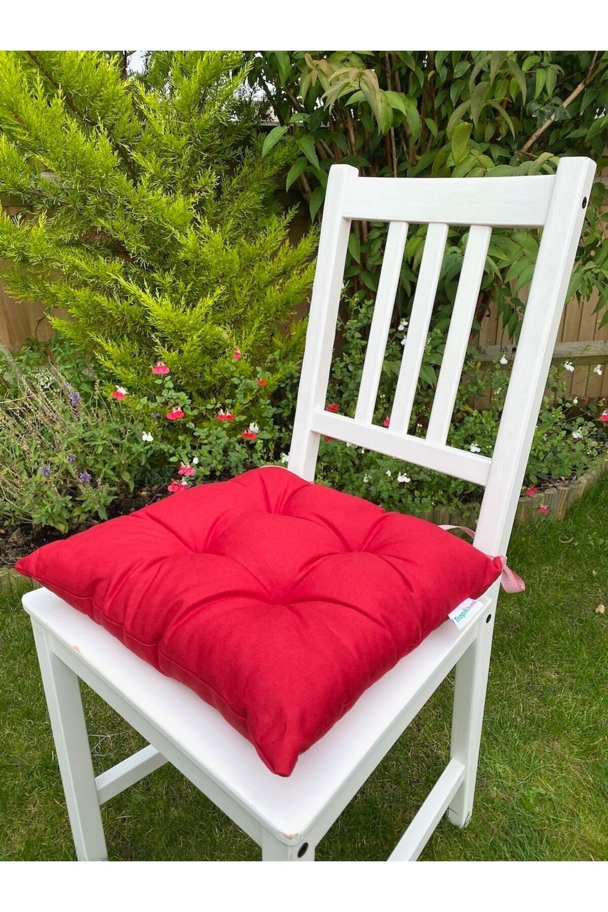 Tropikhome Kırmızı Sandalye Minderi 35x35cm Pamuklu Minder Kare Sandalye Minderi Ve Sırt Minderi