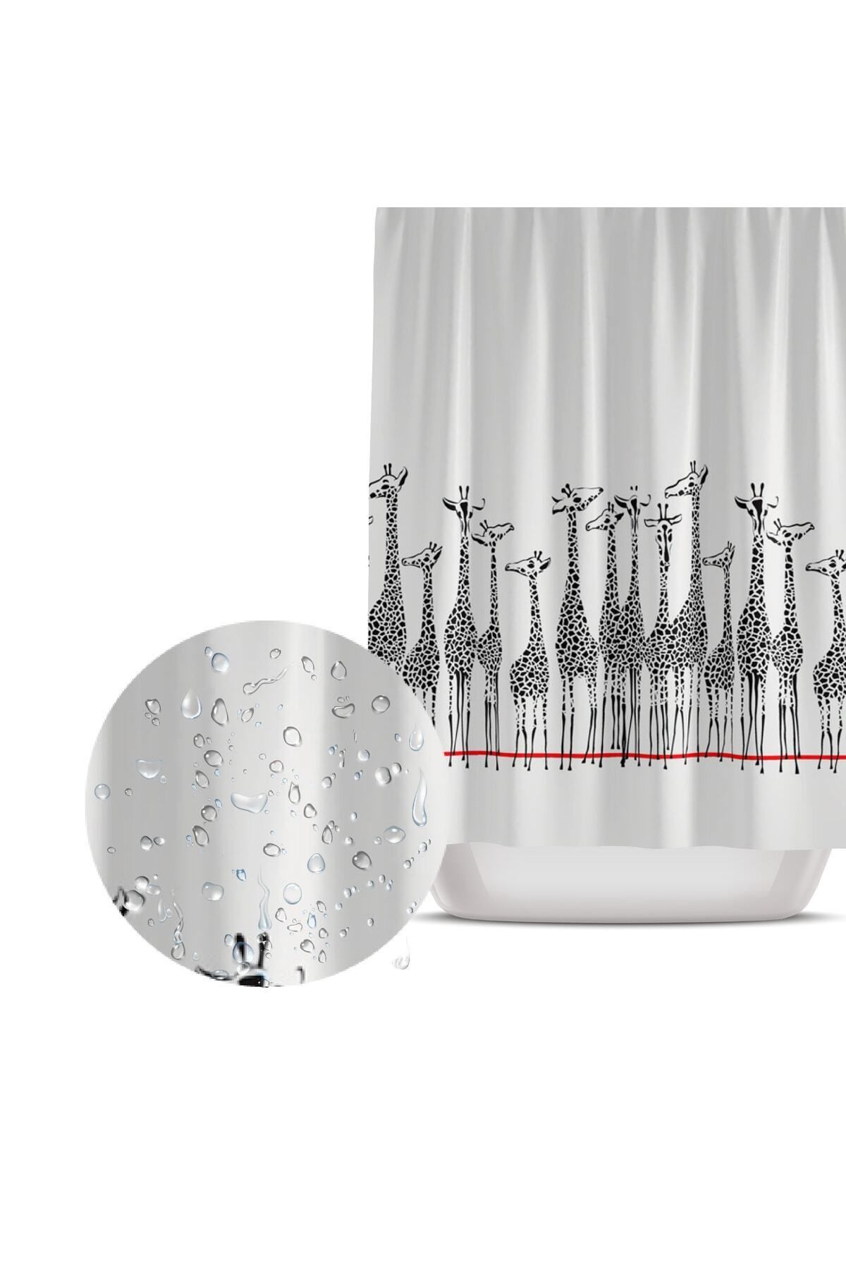 Tropikhome Duş Perdesi-zürafa Desen Dijital Baskılı Duşakabin Perdesi, 180x200cm Banyo Dekorasyon Ürünü