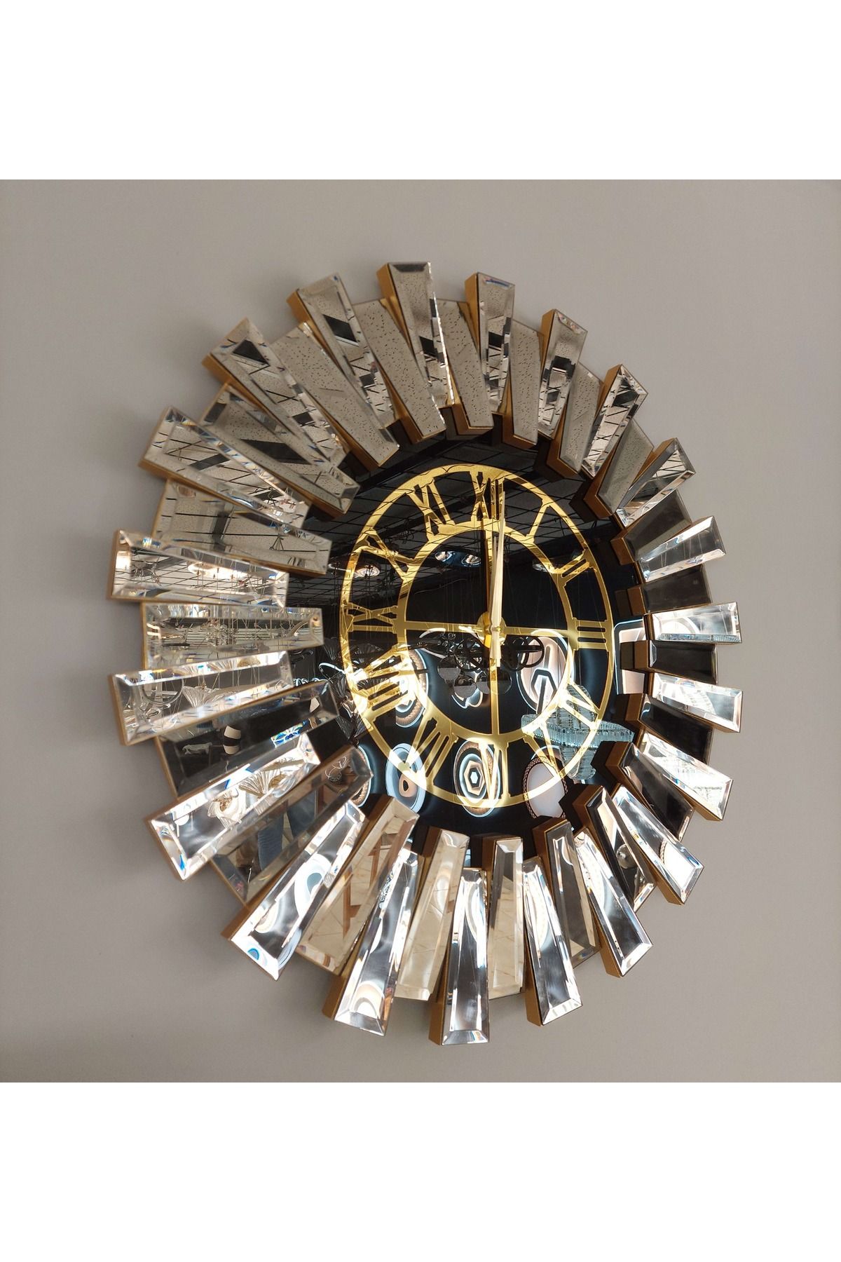 aswood Gold Aynalı  güneş piyano model pleksi rakamlı  duvar saati