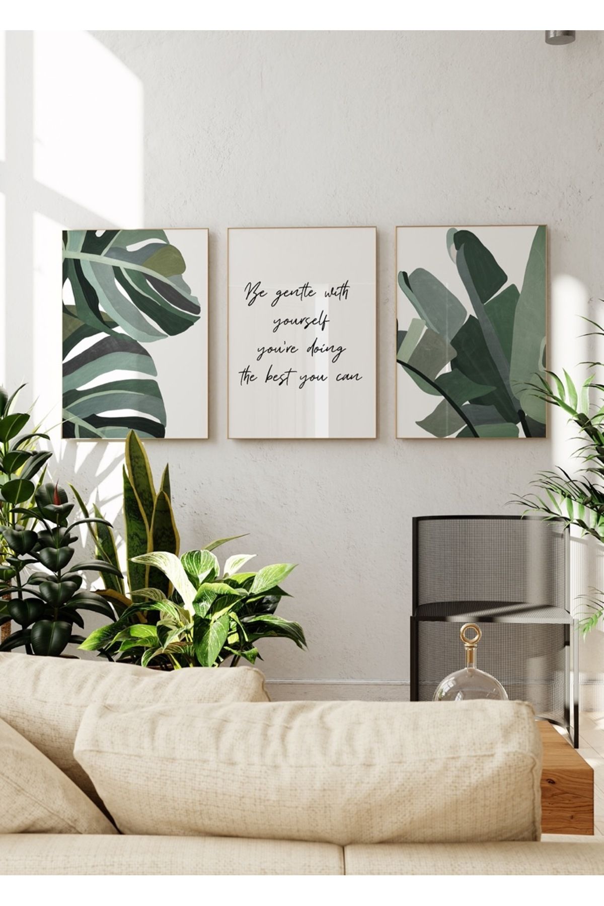 Yaris Note Tropical Leaf ve Be Gentle 3'lü Çerçevesiz Poster Seti