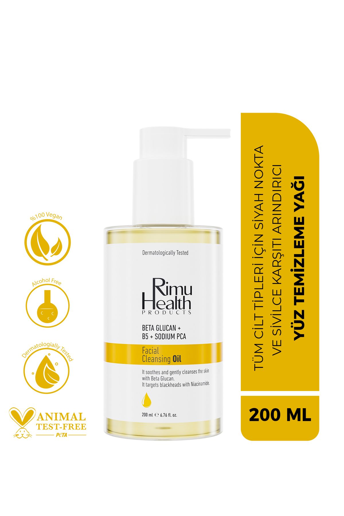 Rimu Health Products Tüm Cilt Tipleri İçin Siyah Nokta Ve Sivilce Karşıtı Arındırıcı Yüz Temizleme Yağı 200 ml