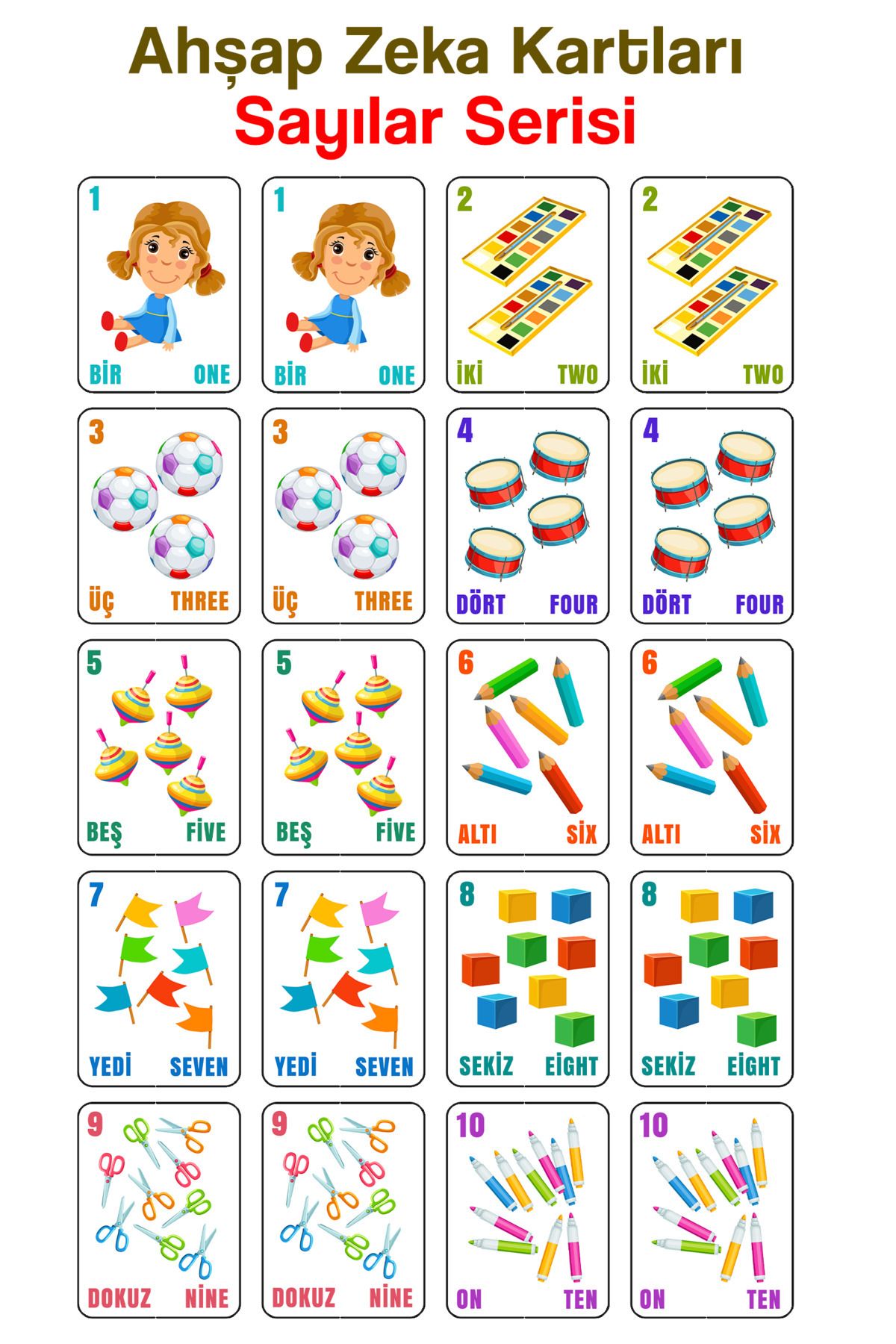 kutuTR Notpa 20 Parça Sayılar Serisi Zeka Kartları Eşleştirme Oyunu Hafıza Kartı Ahşap Eğitici Puzzle