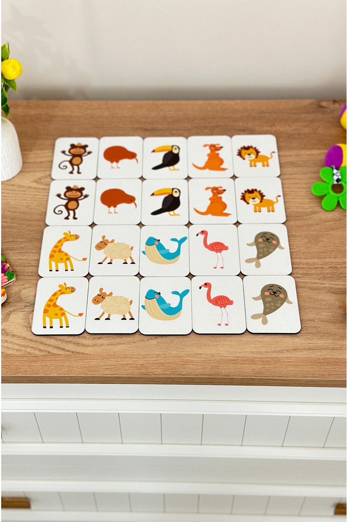 kutuTR Notpa 20 Parça Hayvanlar  Eşleştirme Oyunu Hafıza Kartı Ahşap Eğitici Puzzle Oyuncak Set 3