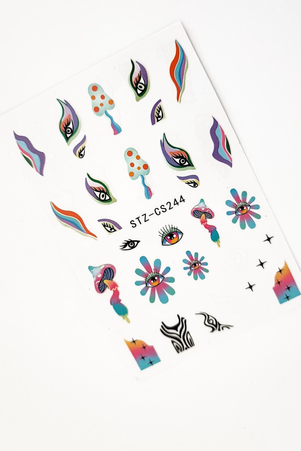 Flash Tattoos Retro Hippie Desenli Tırnak Stickerı Nail Art Süsü