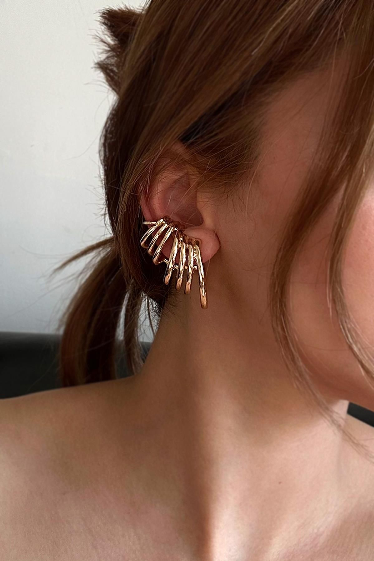 New Obsessions Altın Kaplama Çok Kollu Climber Ear Cuff Görünümlü Kadın küpe