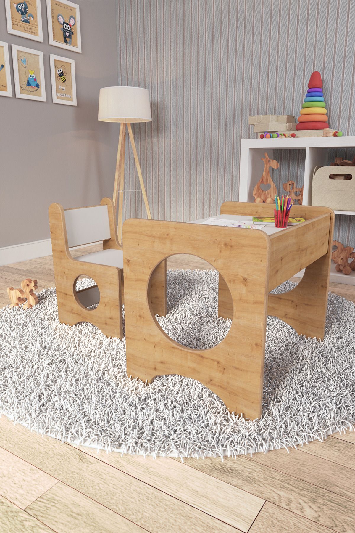 zeo wood design Montessori Çocuk Oyun & Aktivite & Çalışma Masa ve Sandalyesi