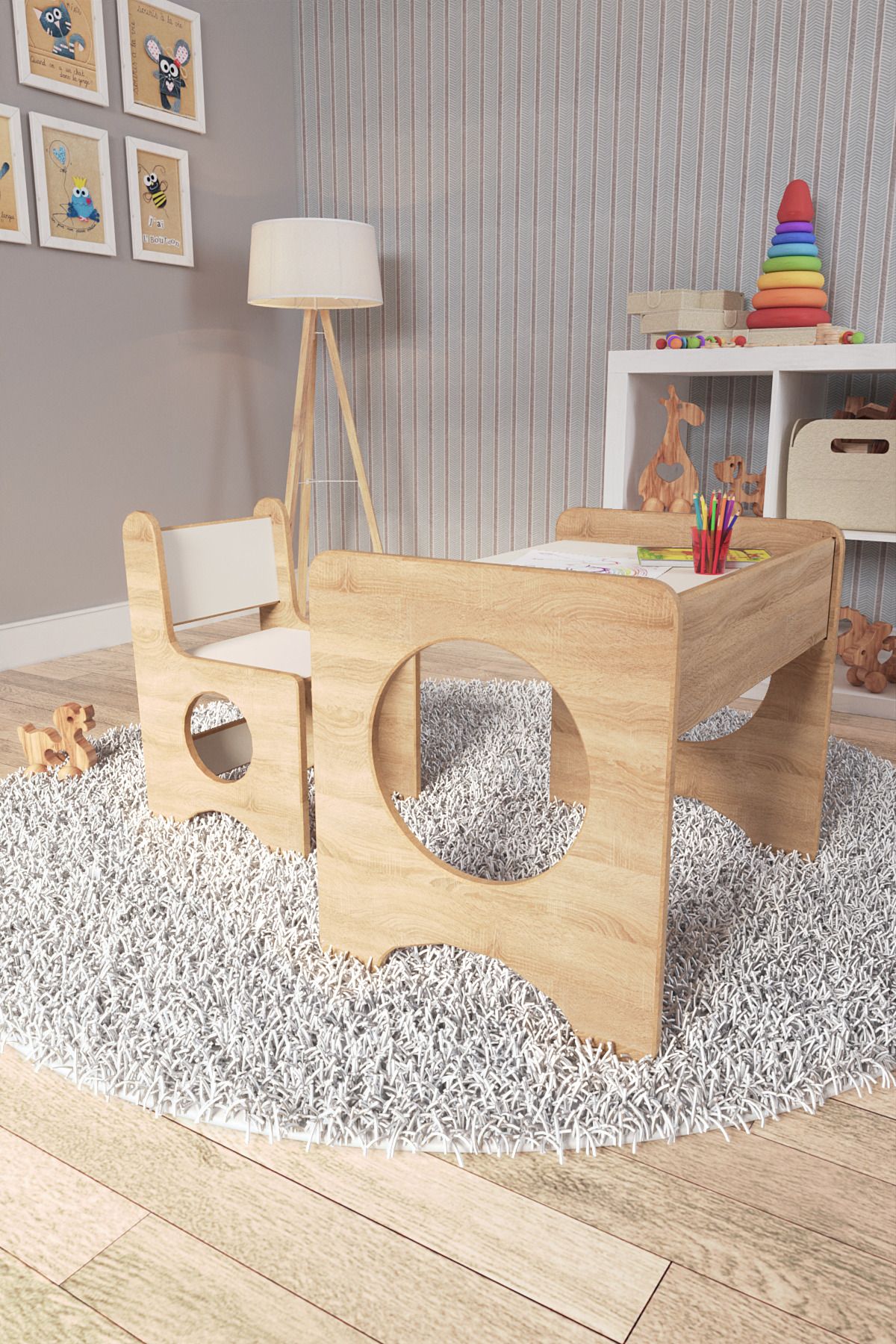 zeo wood design Montessori Çocuk Oyun & Aktivite & Çalışma Masa ve Sandalyesi - Sonoma