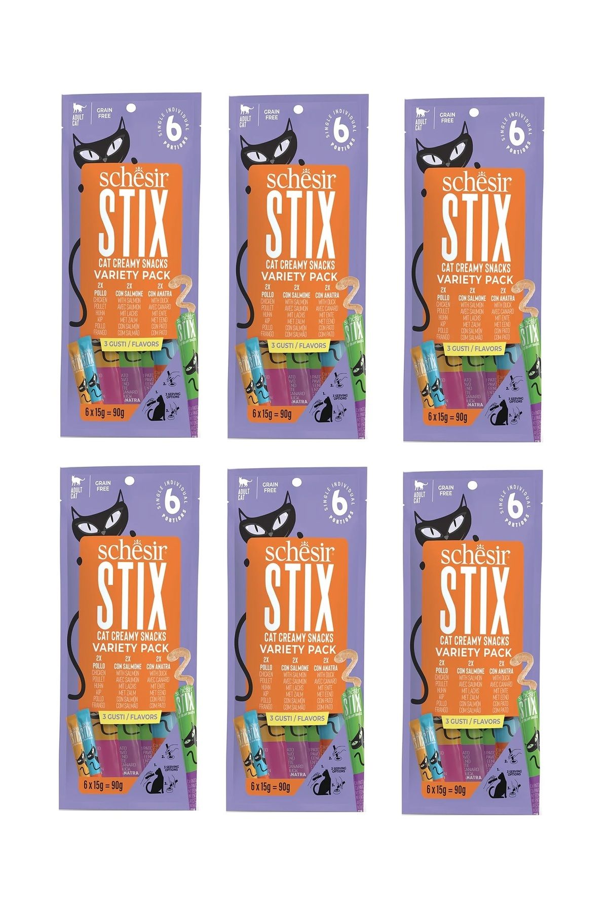 Schesir Stix 3 Çeşit Karma Krema Kedi Sıvı Ödülü 6 X 15 Gr. 6 Lı Paket