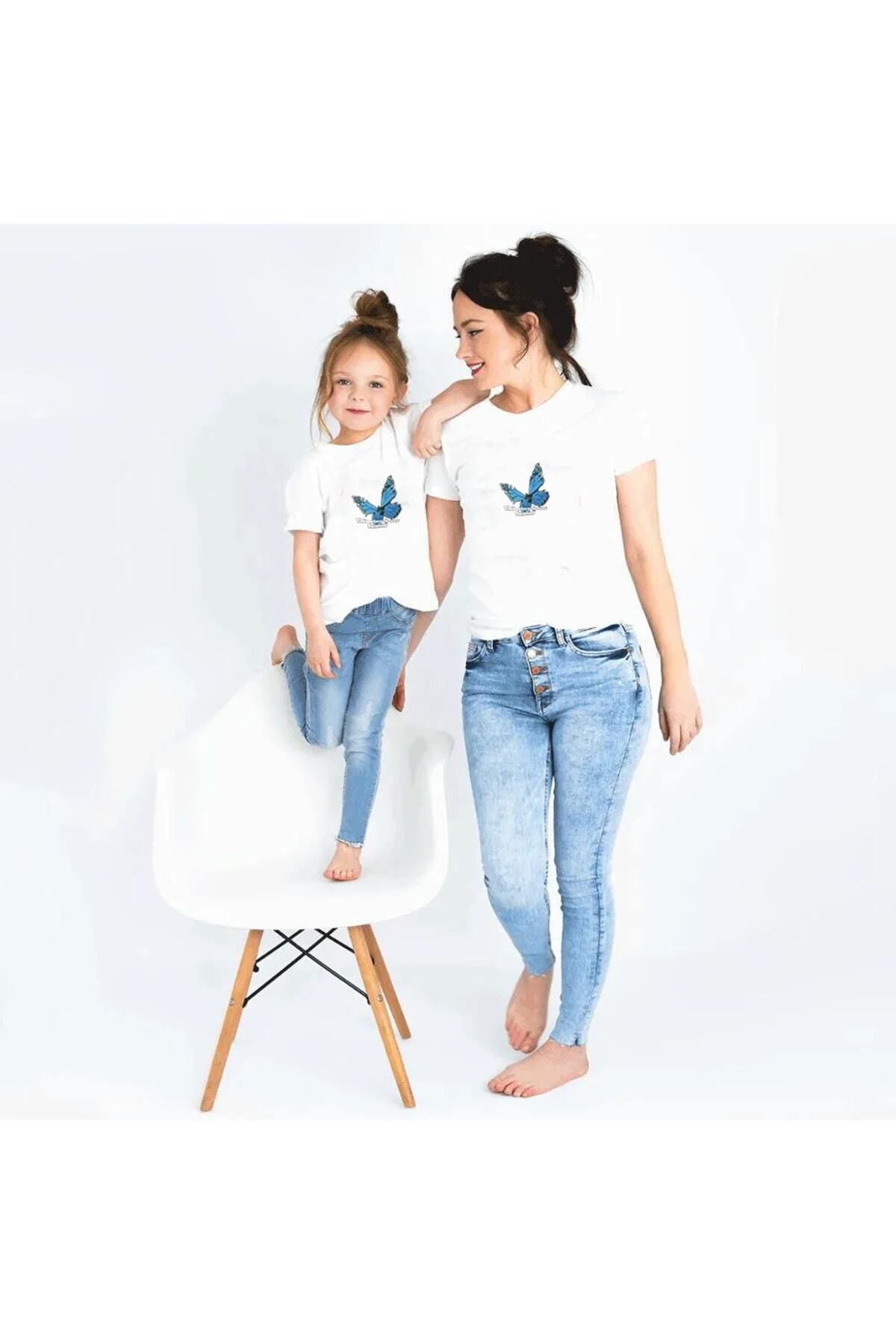 blausee wear Anne Ve Kız Kombini Baskılı T-shirt (TEKLİ ÜRÜNDÜR KOMBİN YAPMAK IÇİN 2 ADET SEPETE EKLEYİNİZ)