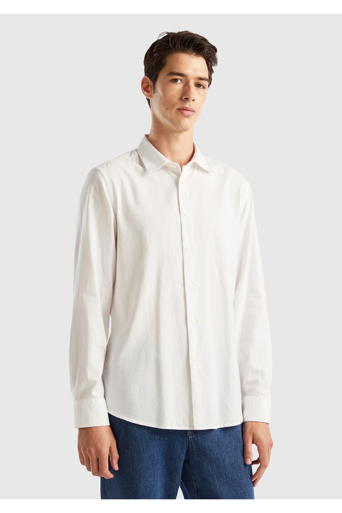 United Colors of Benetton Erkek Beyaz %100 Koton Logolu Gömlek
