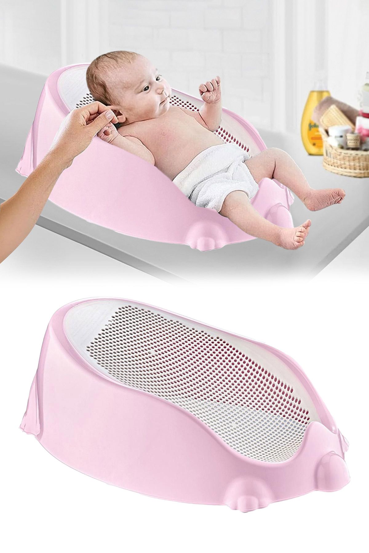 Pikas Soft Bebek Küveti , Silikon Fileli Besleme Yıkama Banyo Küveti Bebek Oturağı Pembe +Banyo Kesesi