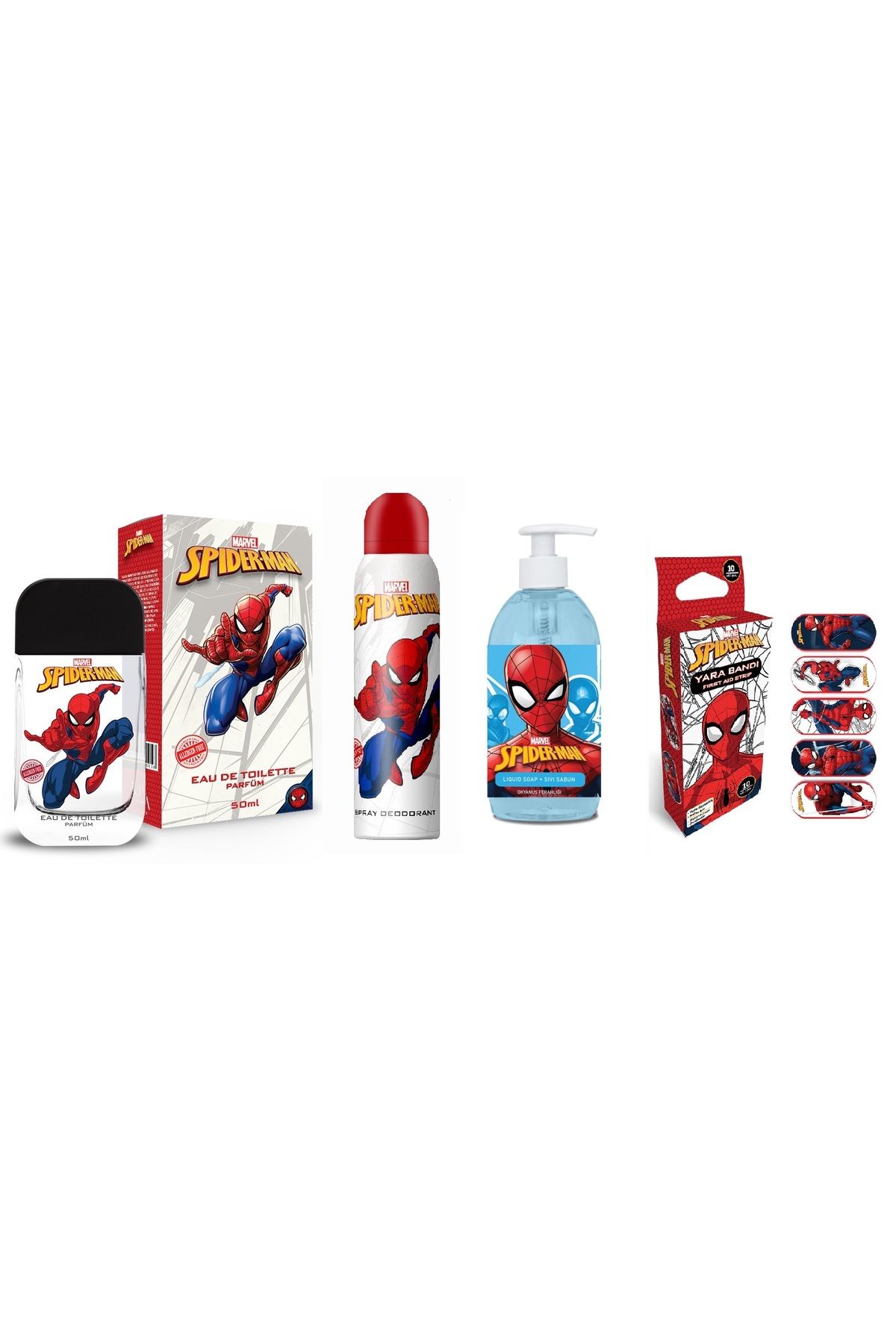 MARVEL Spider-Man Lisanslı Parfüm Deodorant Sıvı Sabun Ve Yara Bandı Seti