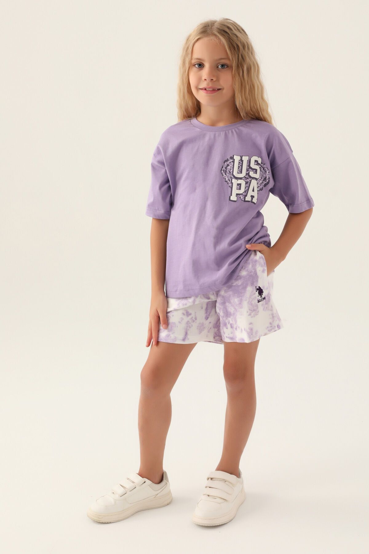 U.S. Polo Assn. Heart Printed Mor Kız Çocuk Şort Takım