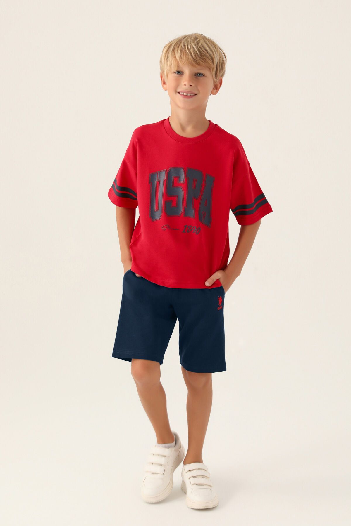 U.S. Polo Assn. Lisanslı Sim Açık Kırmızı Erkek Çocuk Bermuda Takım