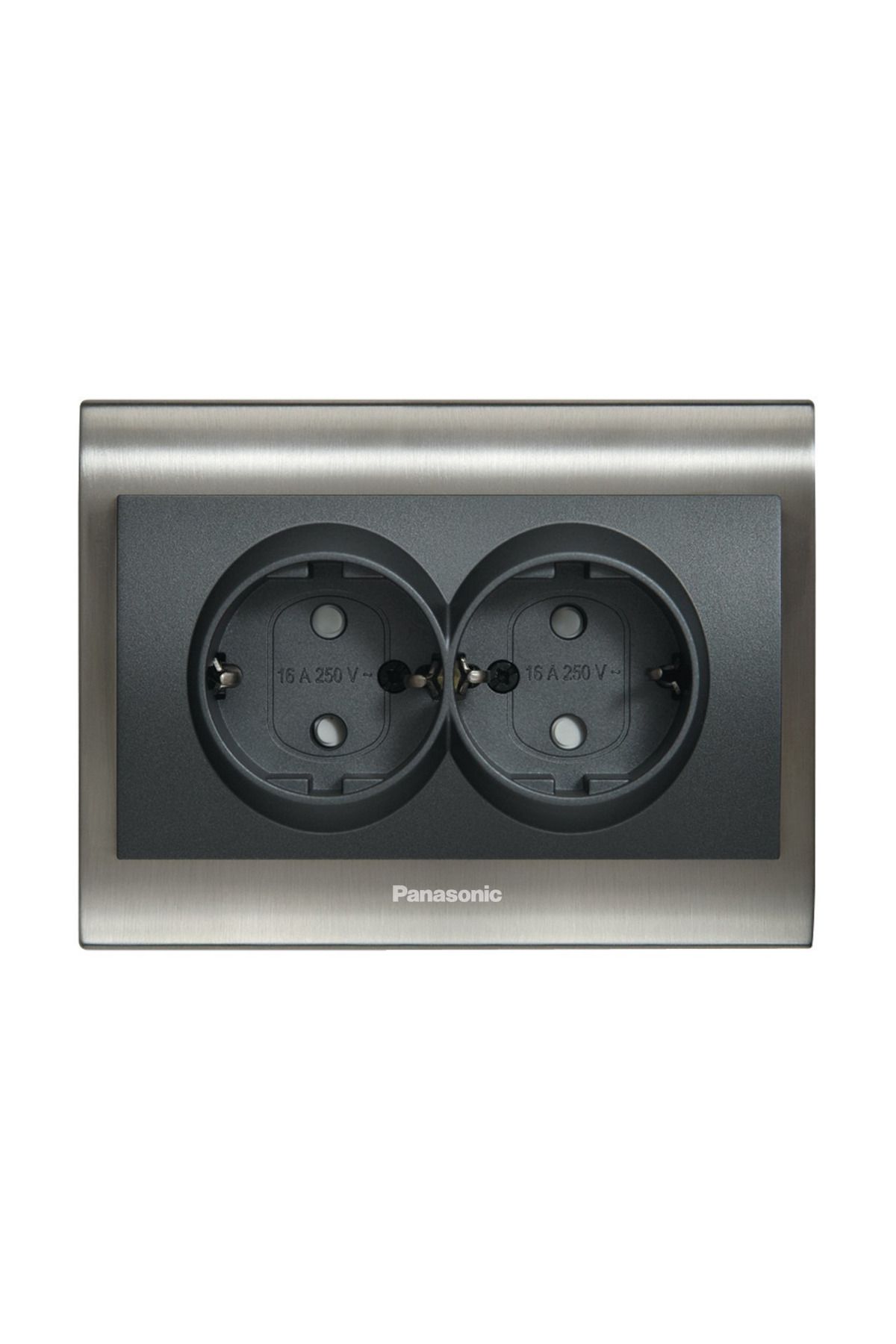Panasonic Thea Blu İkili Topraklı Priz Çerçeve Inox+Beyaz Kapak Füme