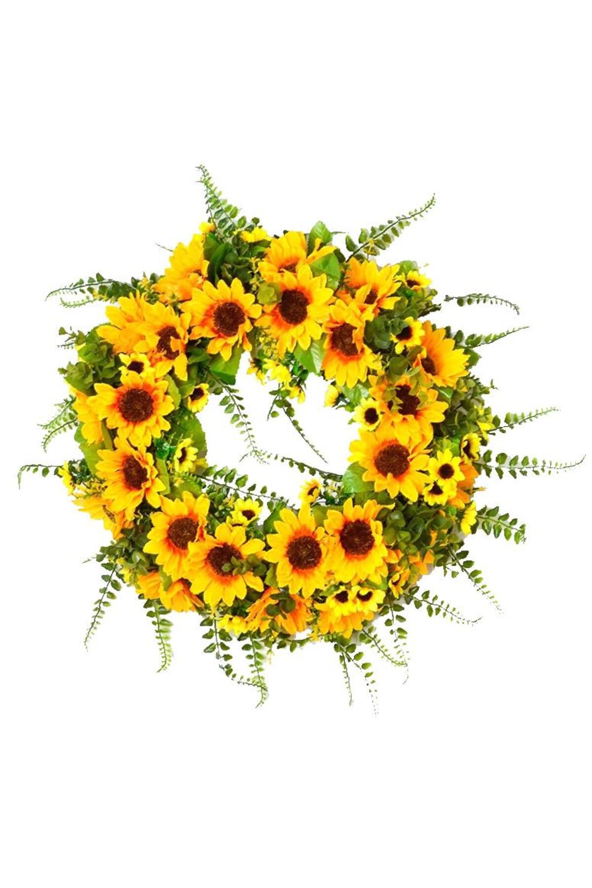 Nettenevime Yapay Çiçek Kapı Süsü Ay Çiçeği Ve Kuşkonmaz Sunflower Yılbaşı Kapı Çelengi