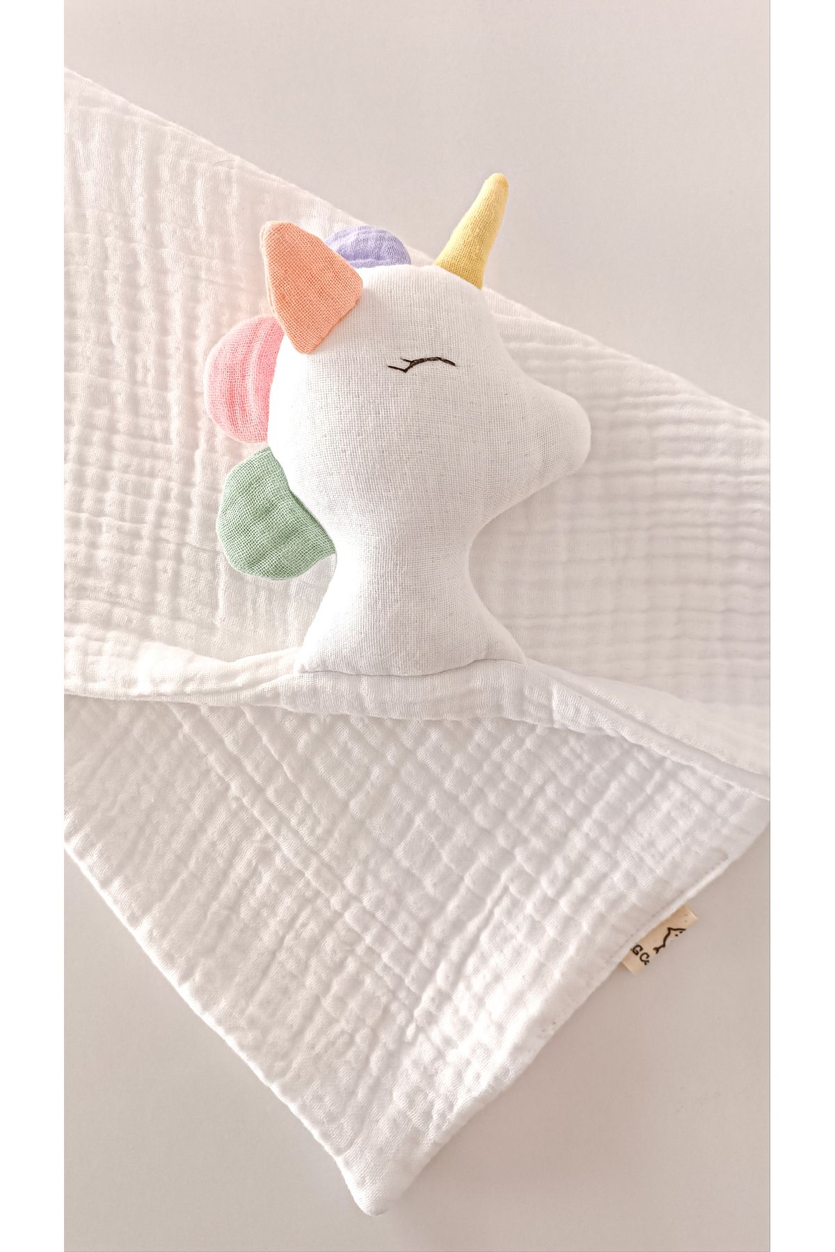 O&G Collection Sevimli Unicorn %100 Pamuklu Organik Müslin Uyku Arkadaşı/ Bebek Hediyelik / Oyuncak