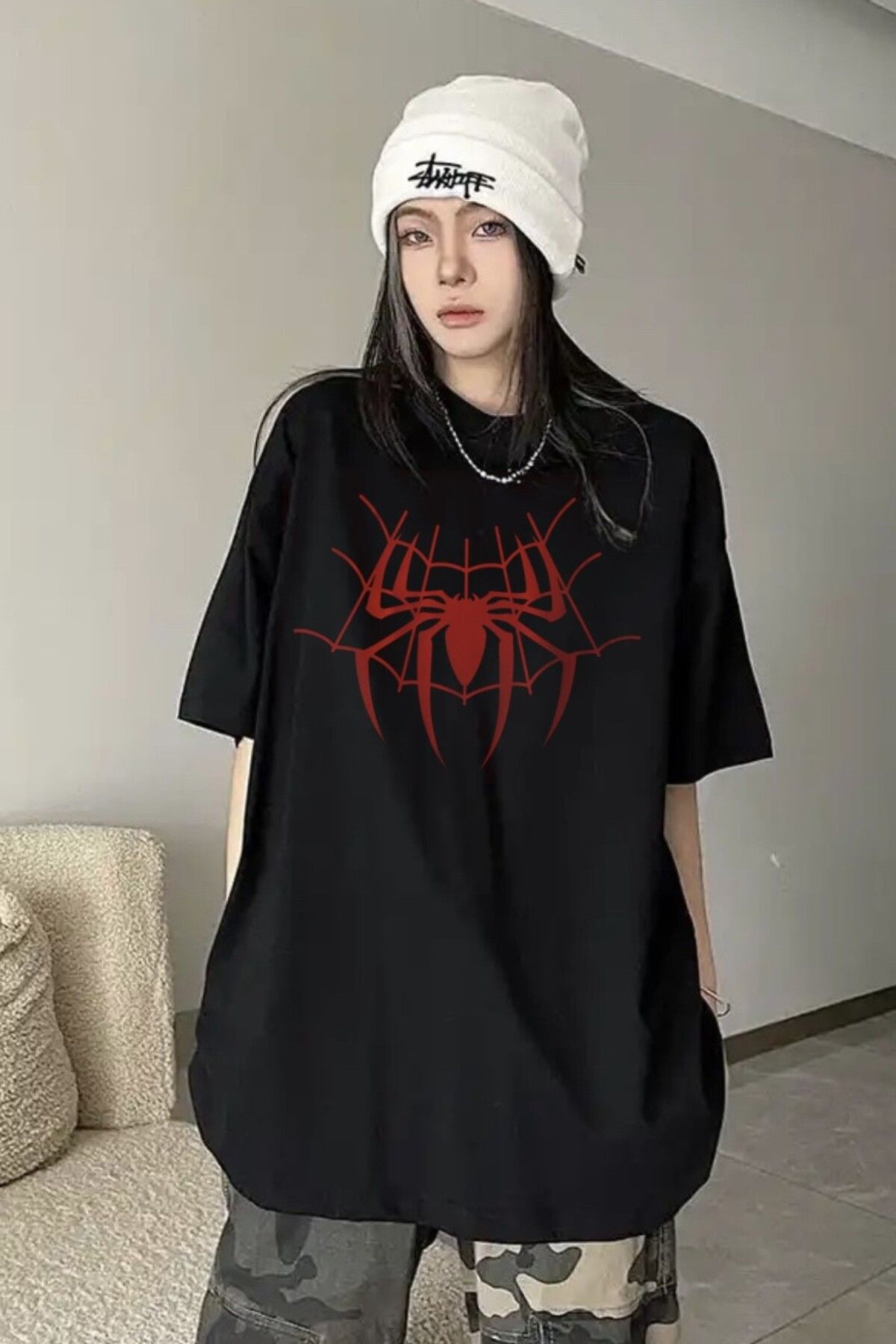 Ef Butik Siyah Unisex Spider Web T-Shirt