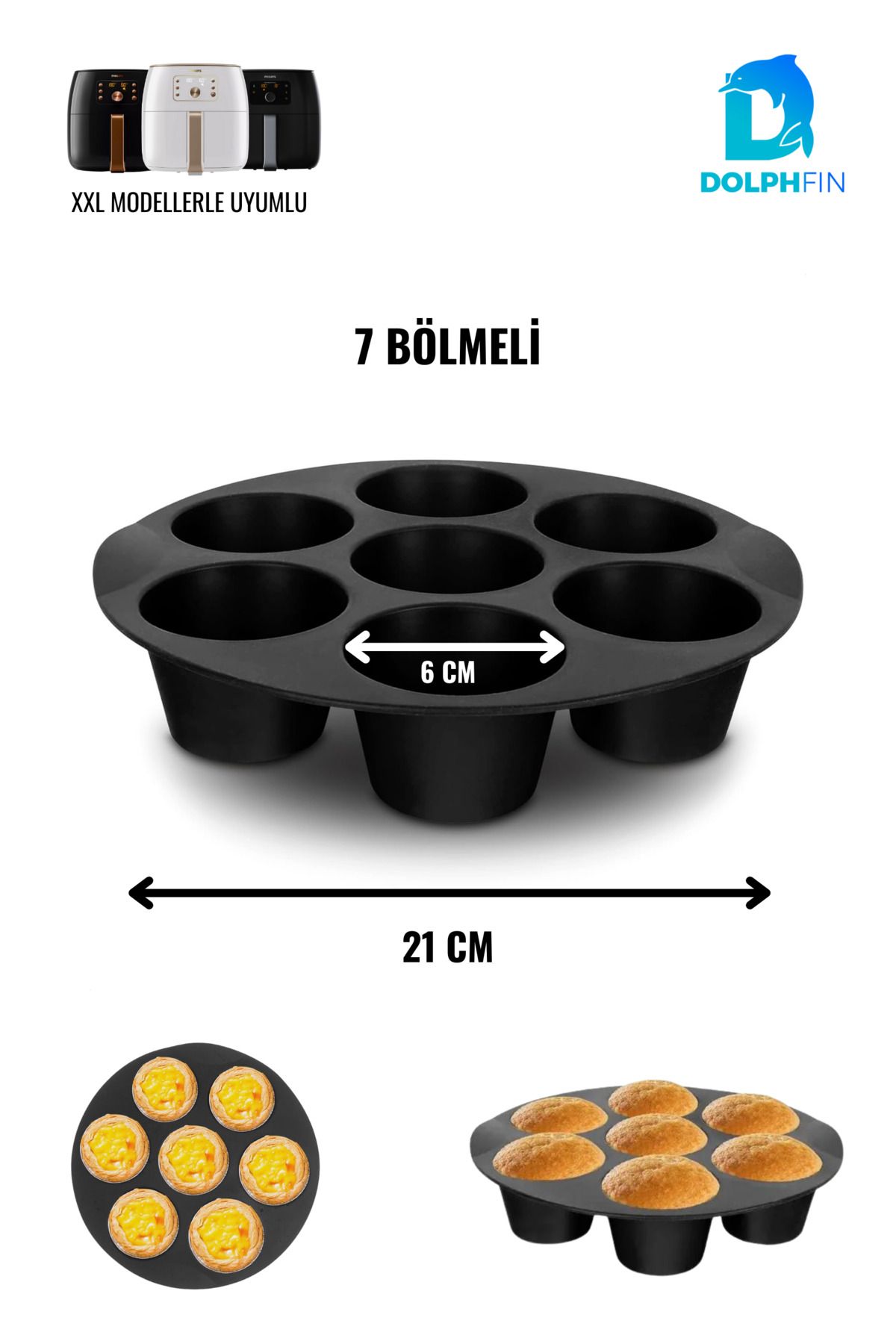 DolphFin Silikon Muffin Pişirme Kabı 7 Bölmeli XXL Airfryer Uyumlu