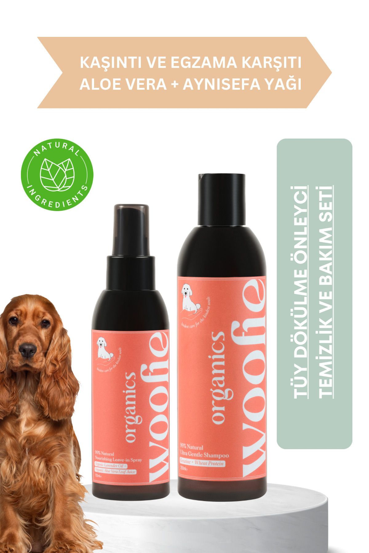 Woofie Organics Tüy Dökülme Karşıtı Organik Köpek Tüy Bakım Seti - Köpek Şampuanı Ve Tüy Bakım Spreyi