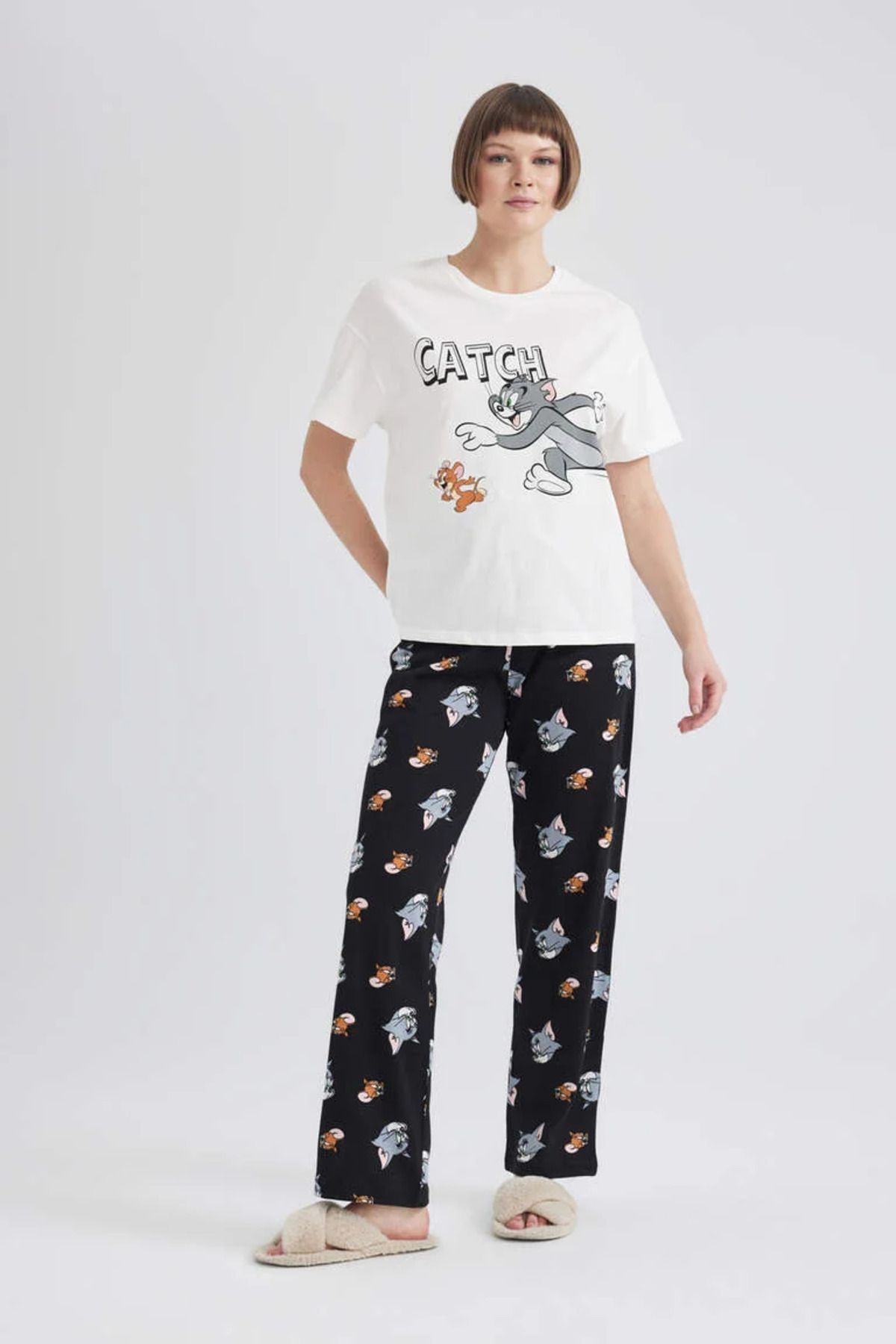Defacto Fall in Love Tom & Jerry Regular Fit Kısa Kollu Pijama Takımı