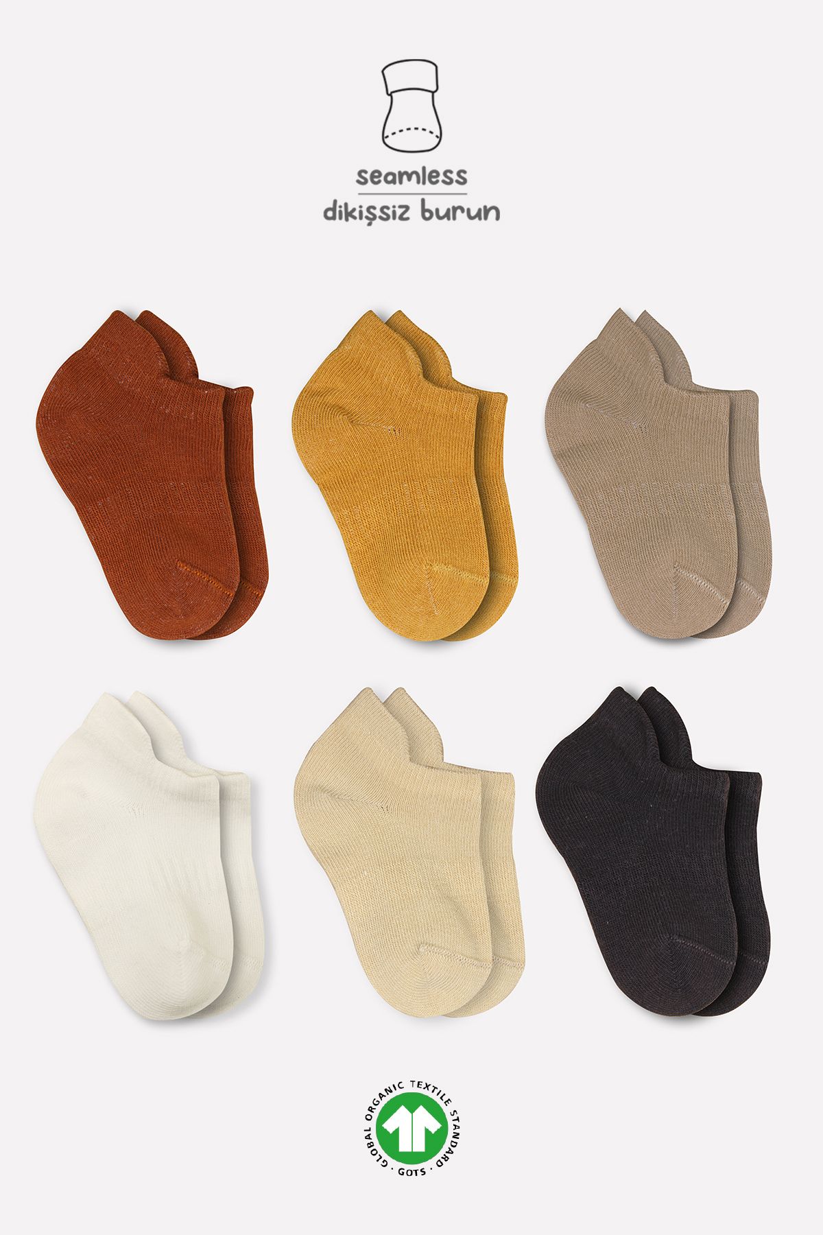 Biorganic Bistyle Colors 6lı Penye Sneakers Soket Çorap BS6101 Toprak