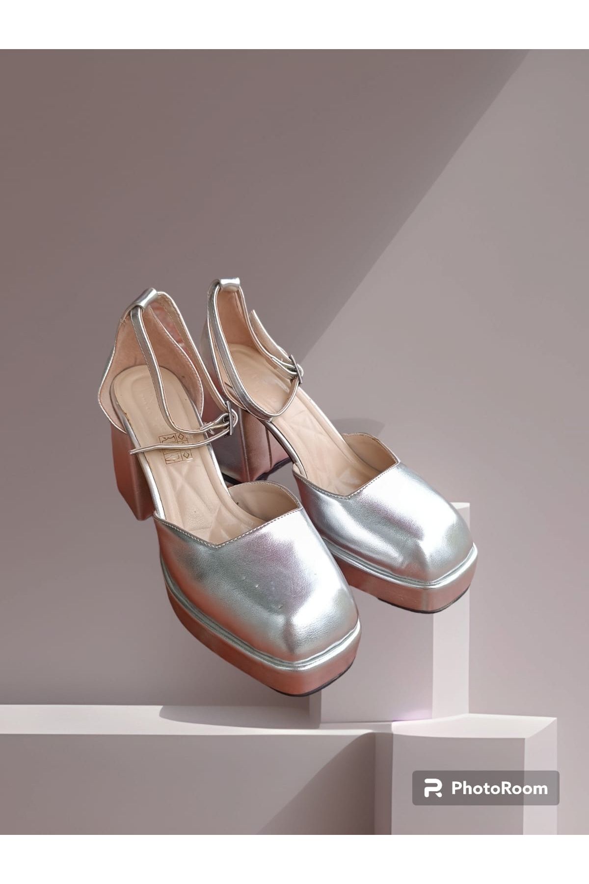 İpek kadın gümüş platform topuklu ayakkabı