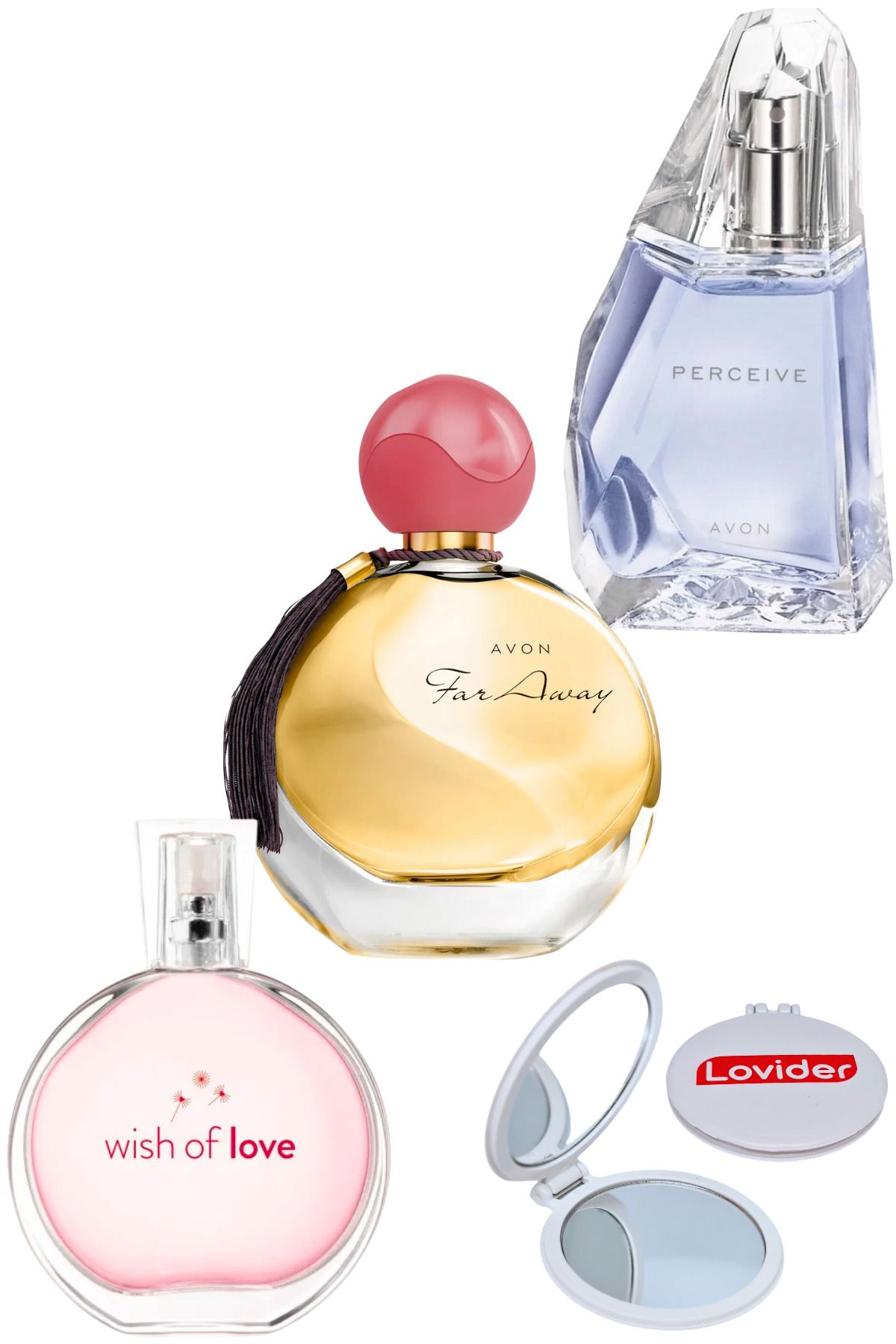 Avon Wish Of Love + Far Away + Perceive Kadın Parfüm 50ml + Lovider Cep Aynası