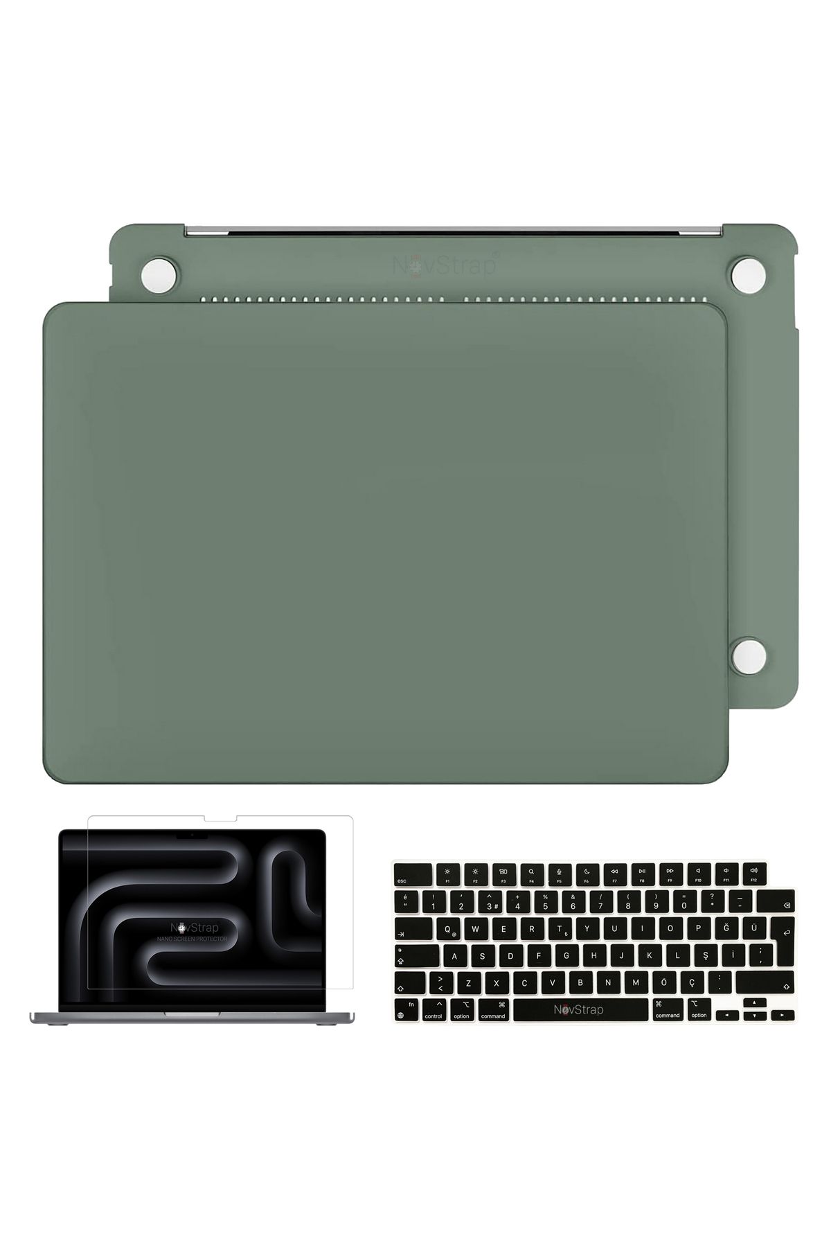 NovStrap Apple Macbook Pro 14 inç  M3 A2992 A2918 ile Uyumlu Mat Kılıf + Siyah Klavye Kılıfı + Film