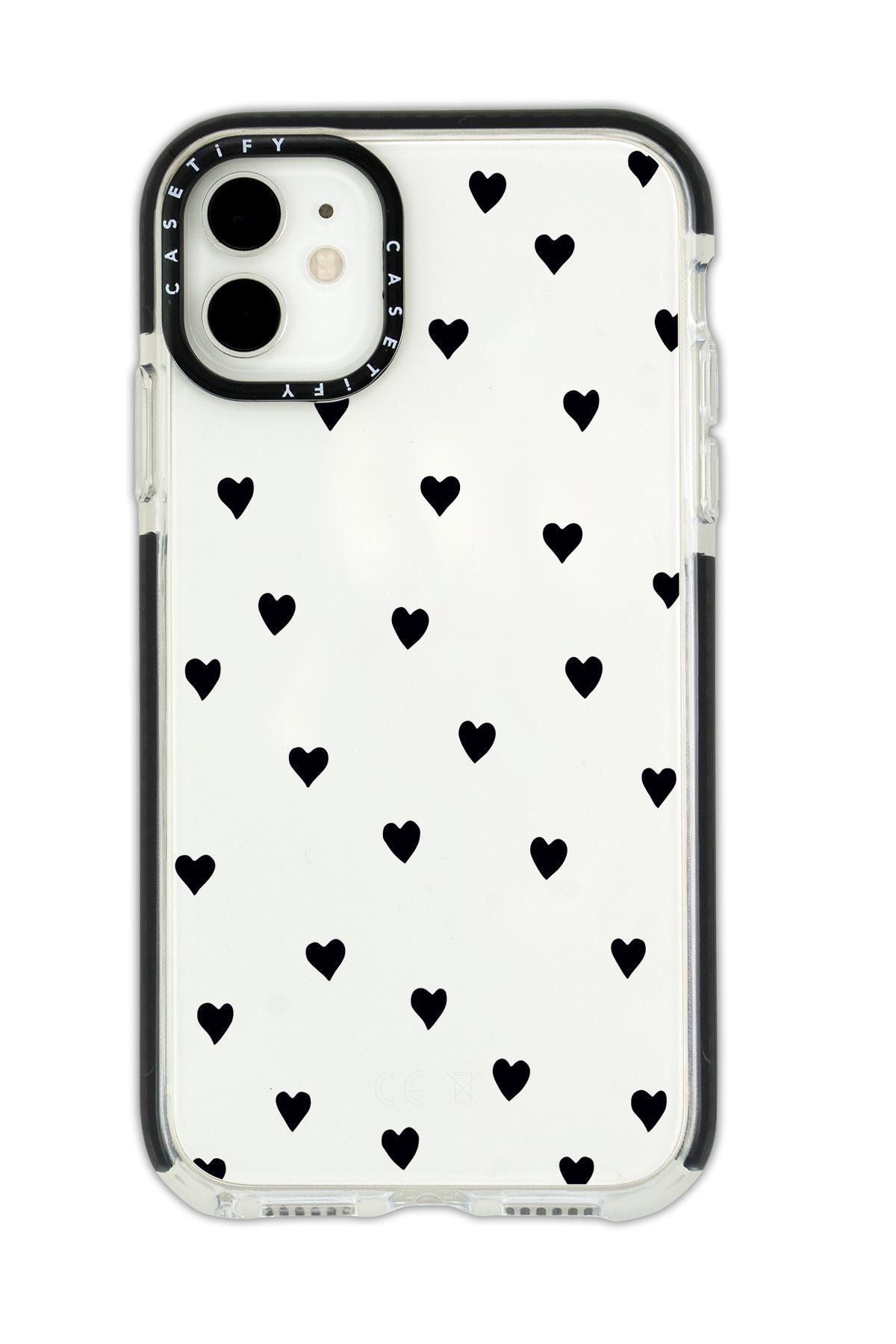 mooodcase iPhone 11 Casetify Uyumlu Siyah Kalpler Desenli Anti Shock Premium Silikonlu Siyah Kenar Detaylı Tel