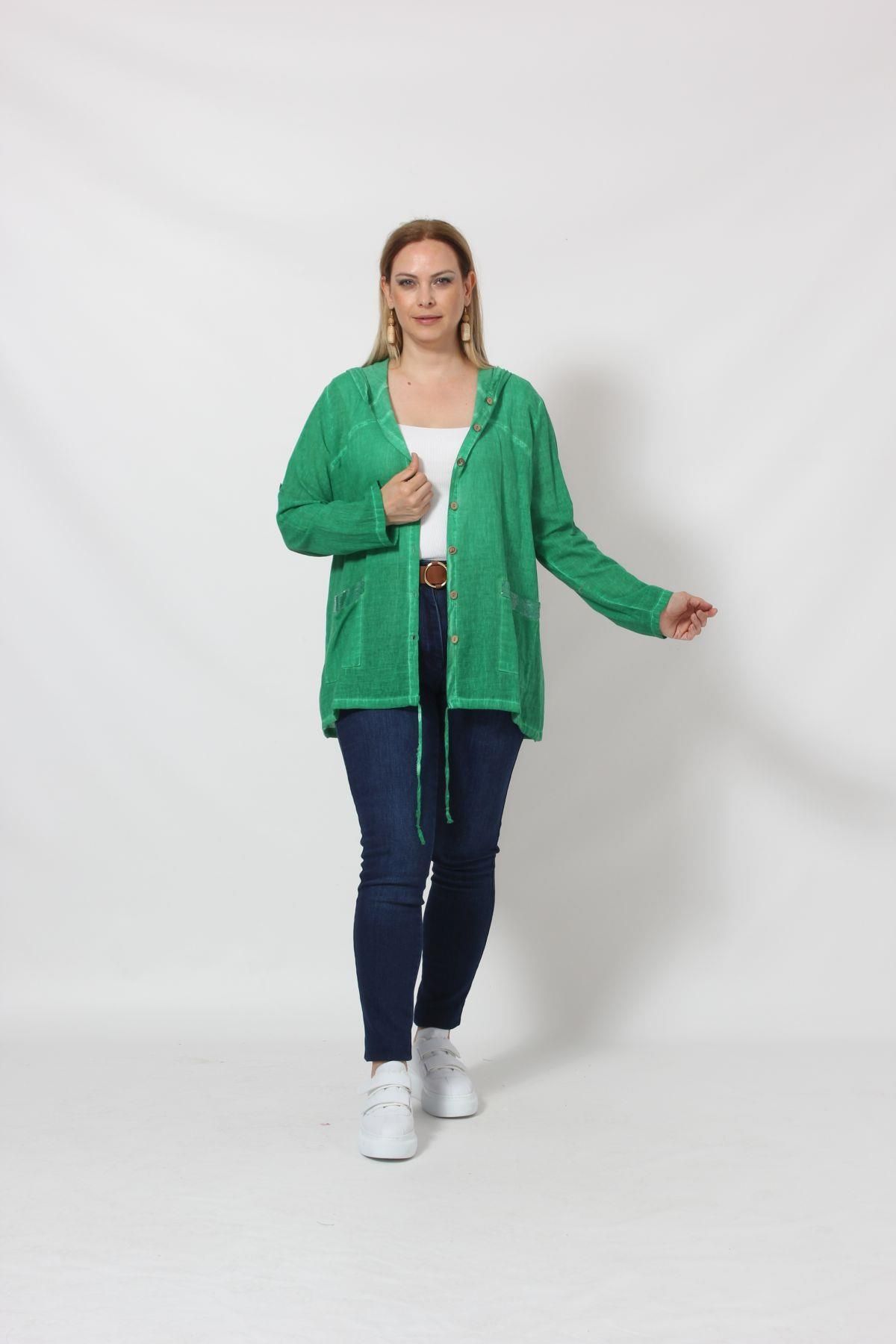Moda Berray B027 Cebi Pullu Kapüşonlu Gömlek Yeşil