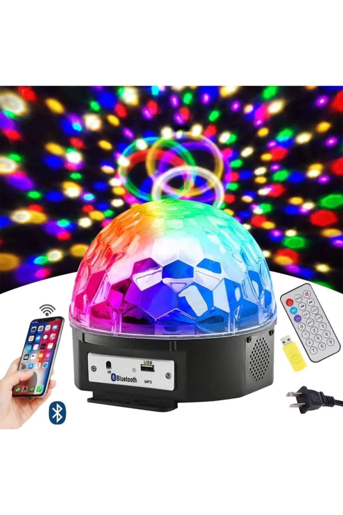 post alley Küre Disko Topu Müzik Çalar Renkli Lazer Işıklı Bluetooth Sese Duyarlı Işıklar Disko Parti Işığı