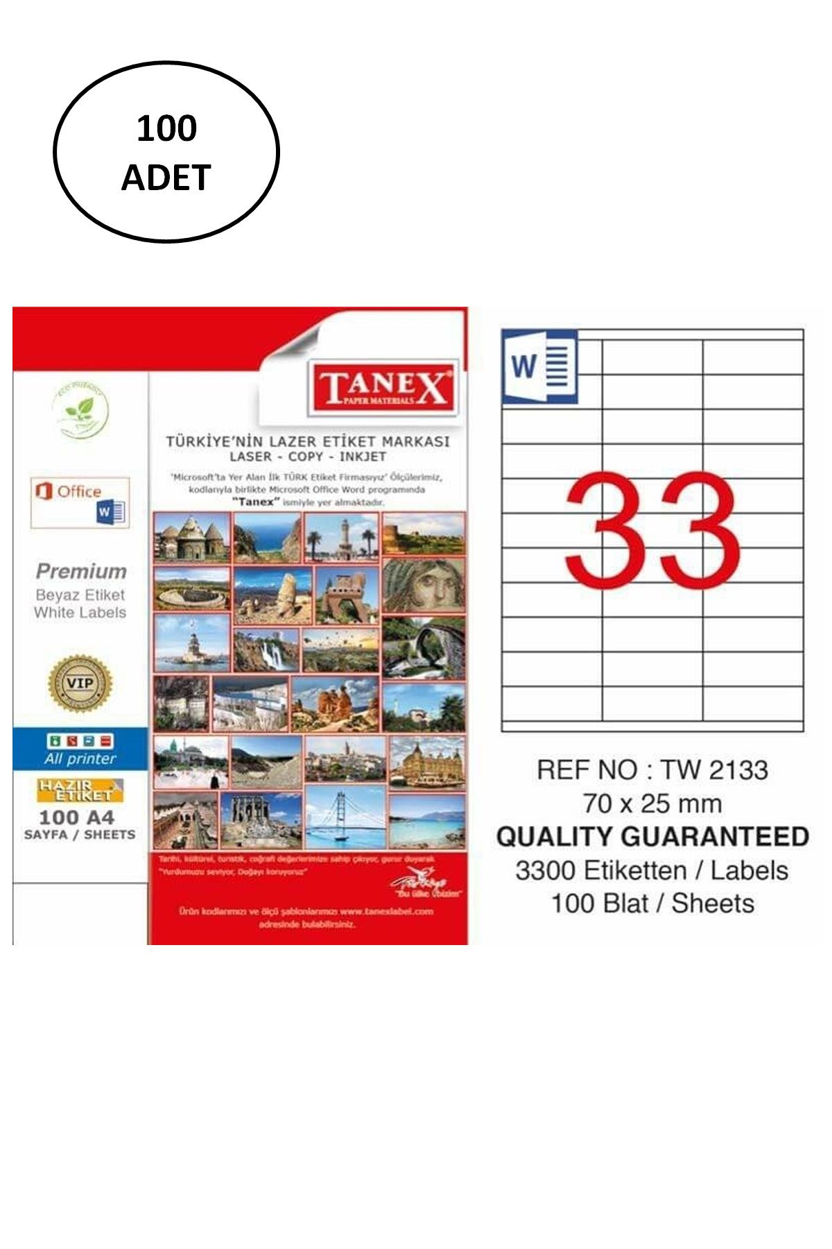 TREND Tanex Lazer Etiket TW-2133 70x25 mm 100 Lü