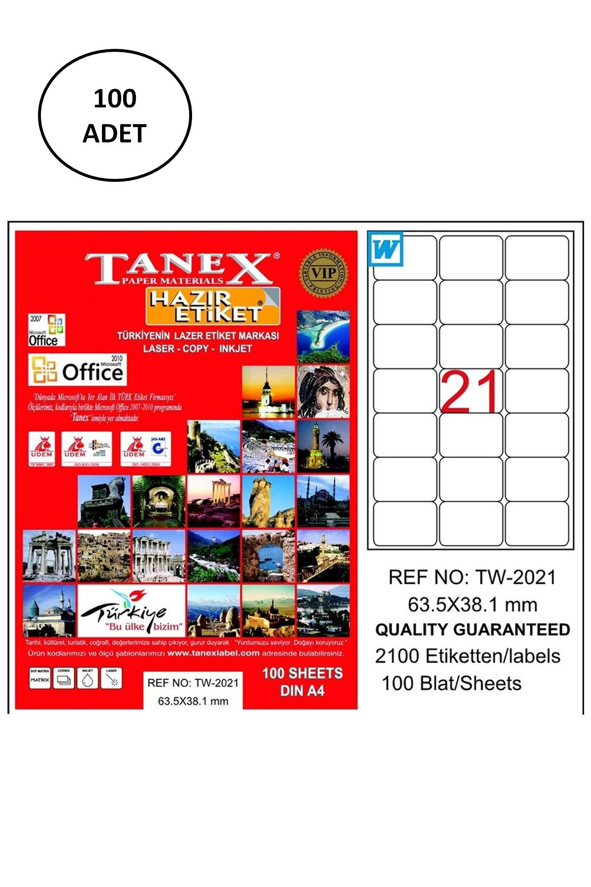 TREND Tanex TW-2021 63,5x38,1 mm Lazer Etiket 100 Adet