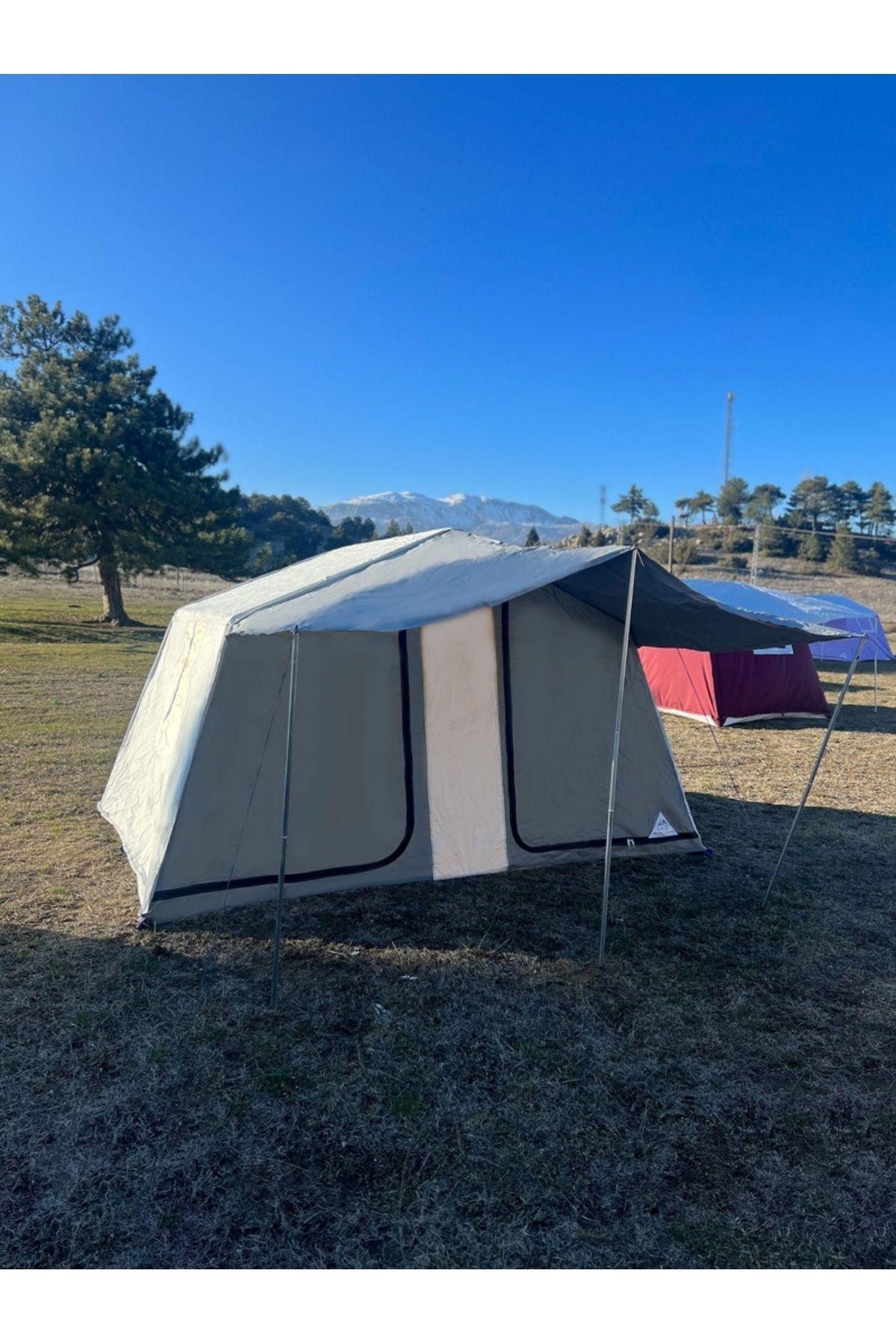Zey Camping Zeycamping Iki Odalı 14 M2 Stor Kumaş Kamp Ormancı Şantiye Depo Dağcı Çadırı 7 Kişilik