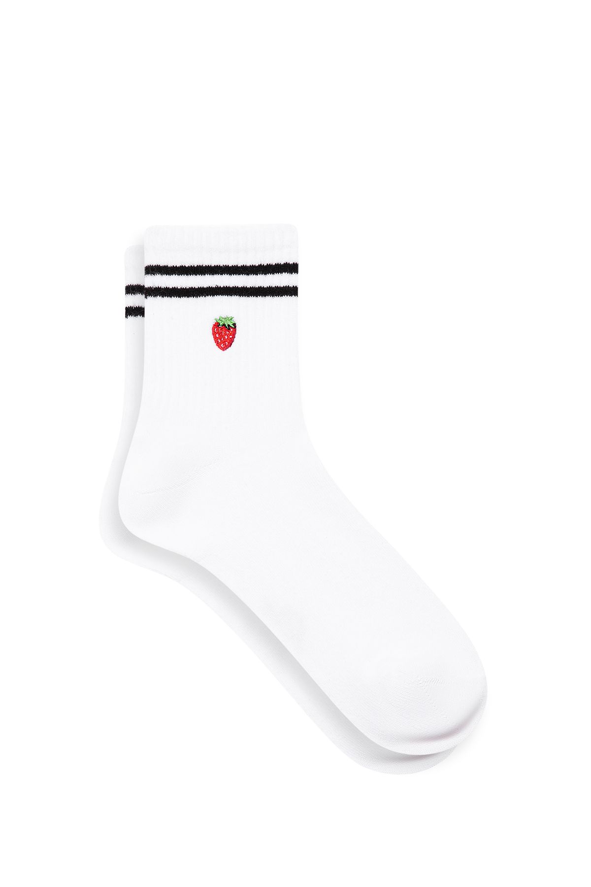 Mavi Çilek Işlemeli Beyaz Soket Çorap 198194-620