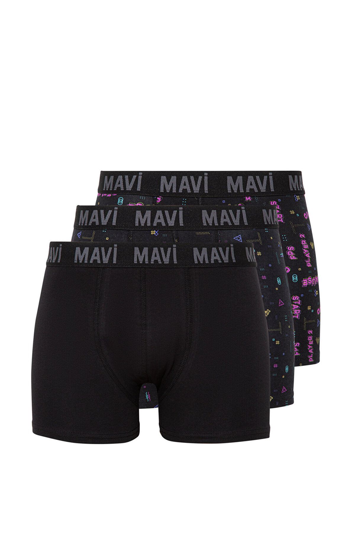 Mavi 3lü Siyah Baskılı Boxer Seti 0911220-900