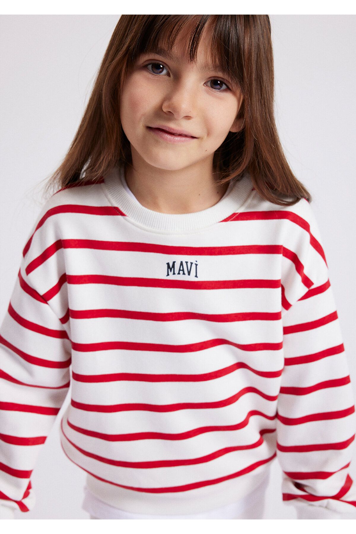 Mavi Logo Baskılı Kırmızı Çizgili Sweatshirt 7s10038-82054