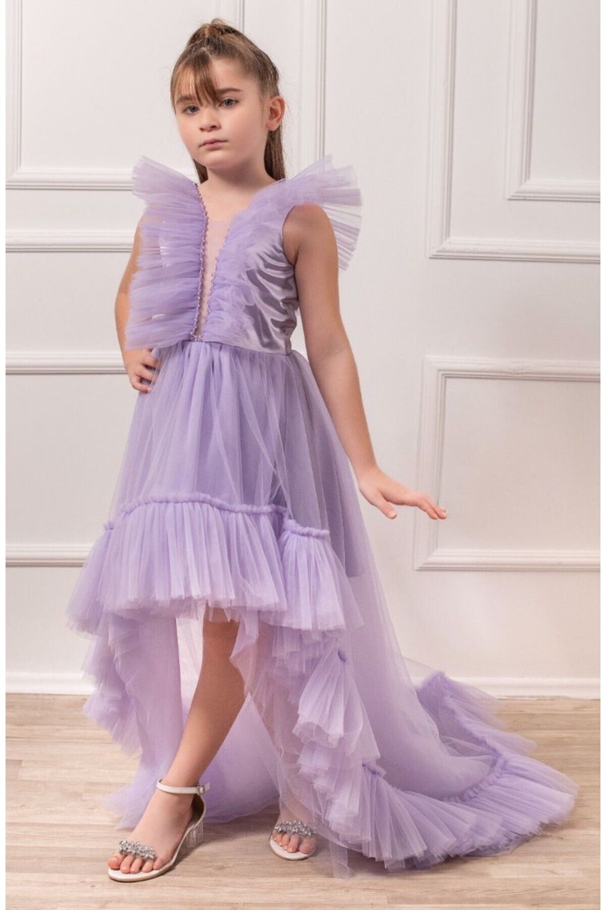 nossiby Kelebek Yaka Kız Çocuk Elbisesi, Prenses Kız Çocuk Abiye Elbisesi
