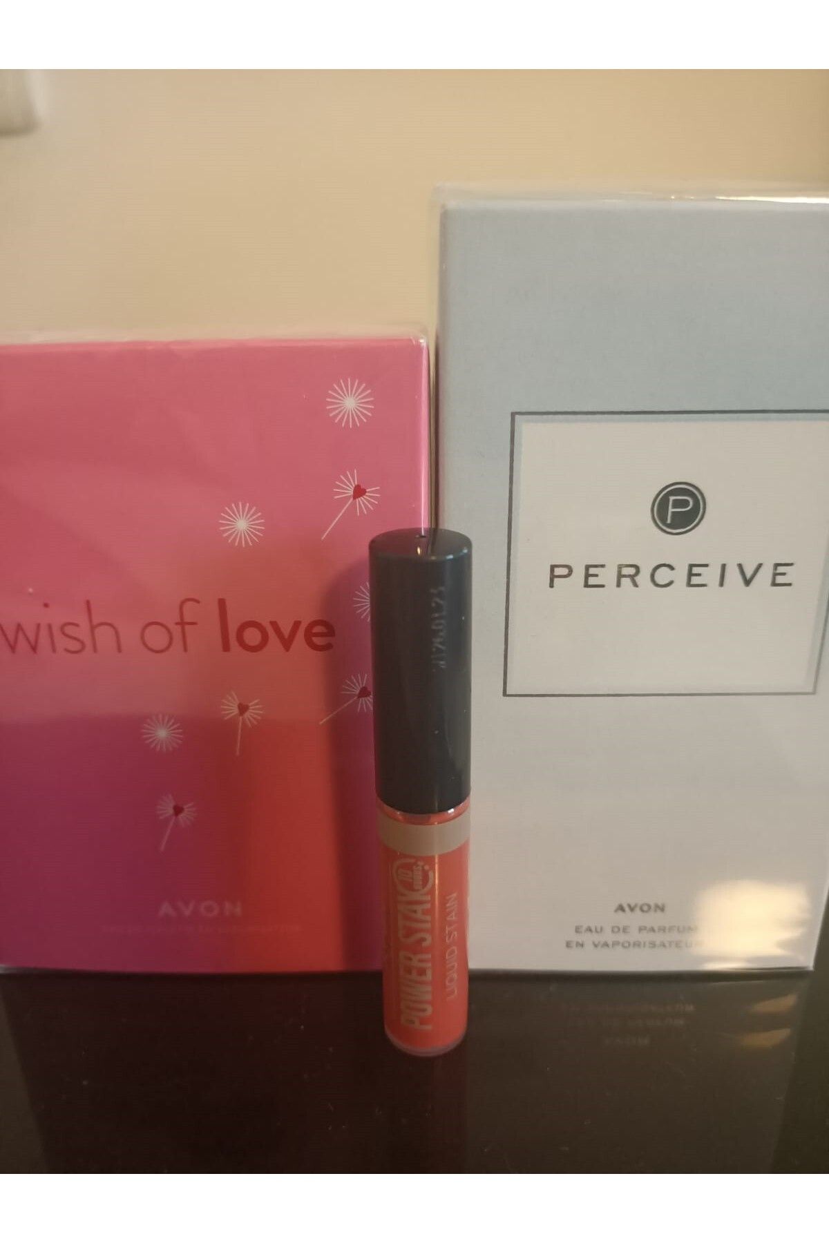 Avon Wish Of Love Ve Perceive Kadın Parfüm Paketi ve Power Stay Liquid Stain Mat Ruj She's A Natural