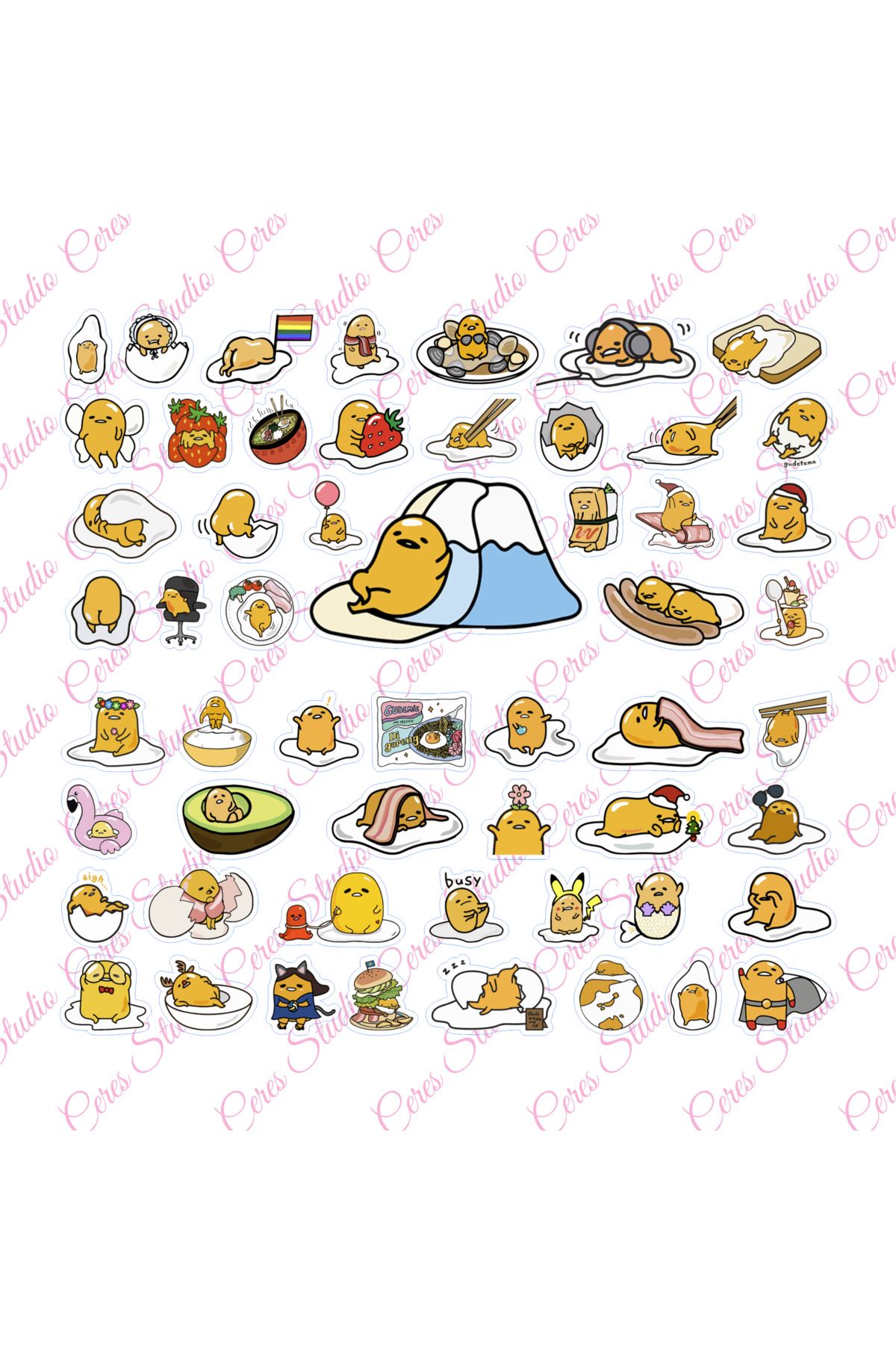 Ceres Studio Gudetama Sanrio Hello Kitty Sticker Etiket 2 Sayfa 55 Adet Etiket