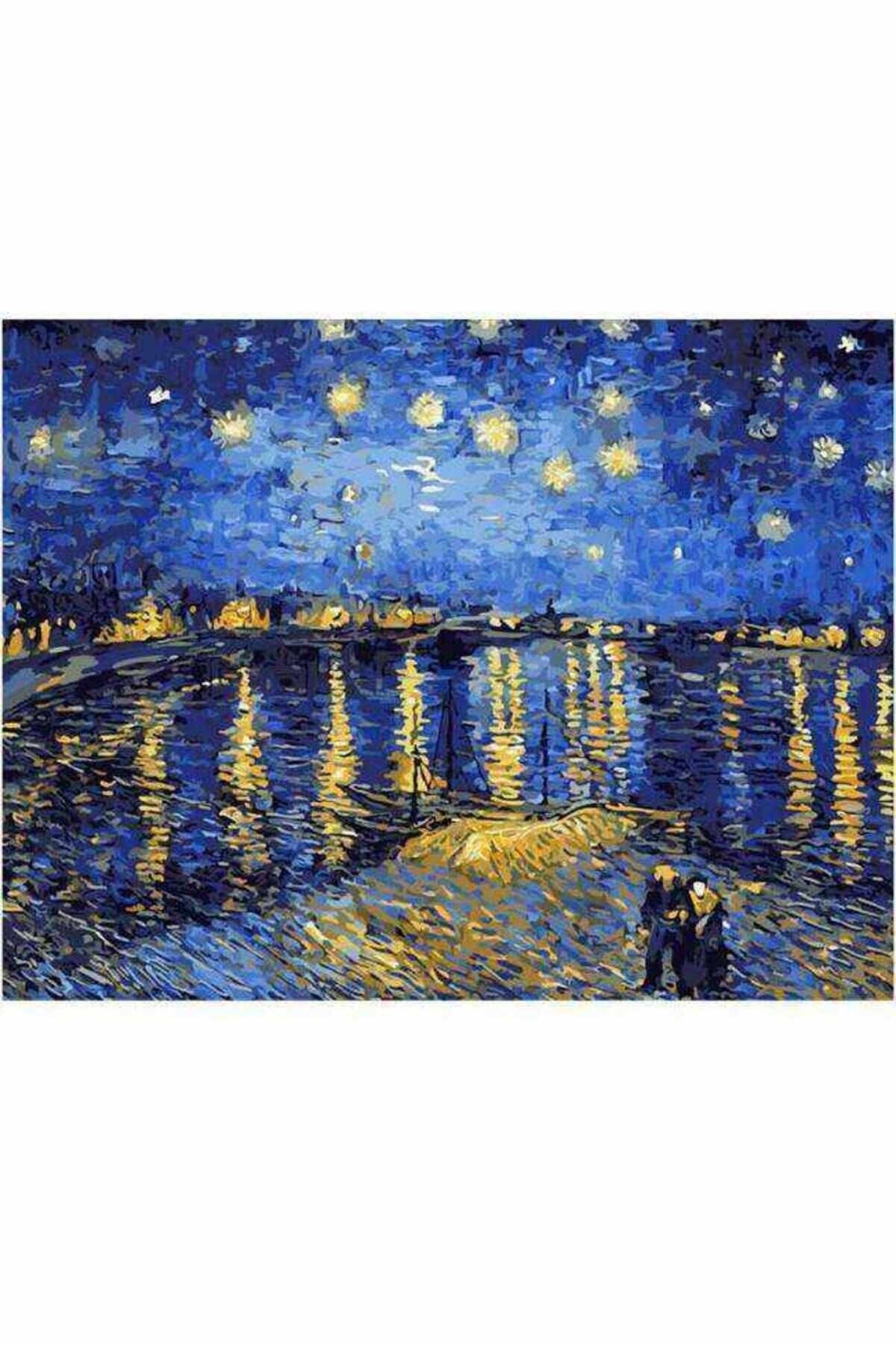 I am Art Ren Nehrinde Yıldızlı Geceler Sayılarla Boyama Seti Kasnaklı 70 x 90 cm