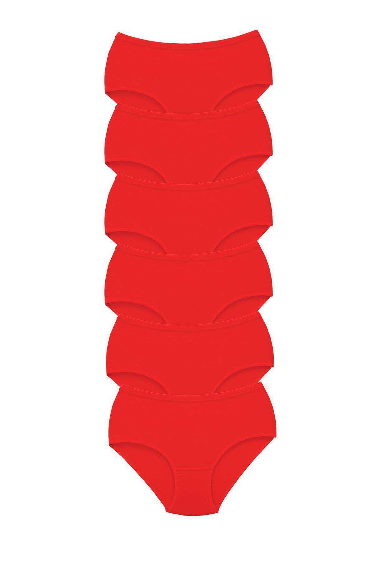 TREND 6 Adet Kadın Yüksek Bel Kalın Lastik Külot Kırmızı