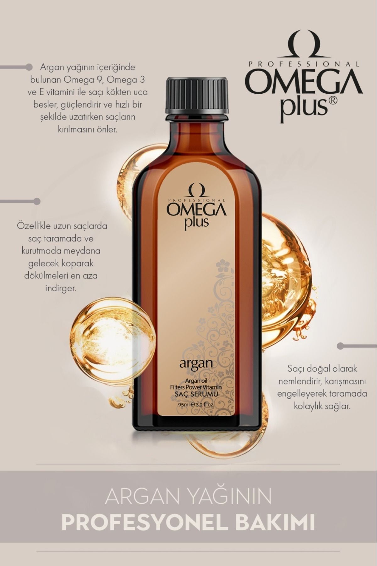 Omega Plus Argan Saç Bakım Yağı 95 ml - Doğal Işıltı Ve Onarıcı Bakım