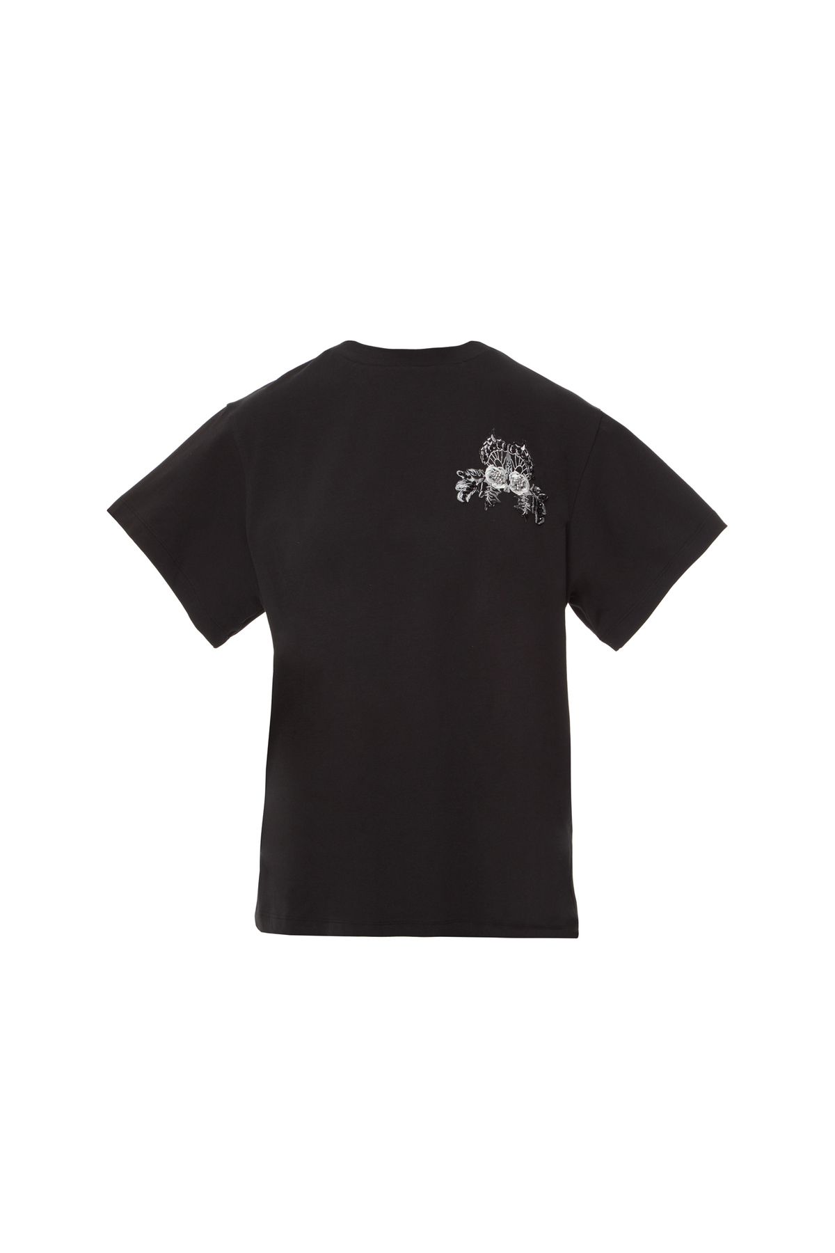 GIZIA Aplike Nakış Detaylı Basic Siyah Tshirt